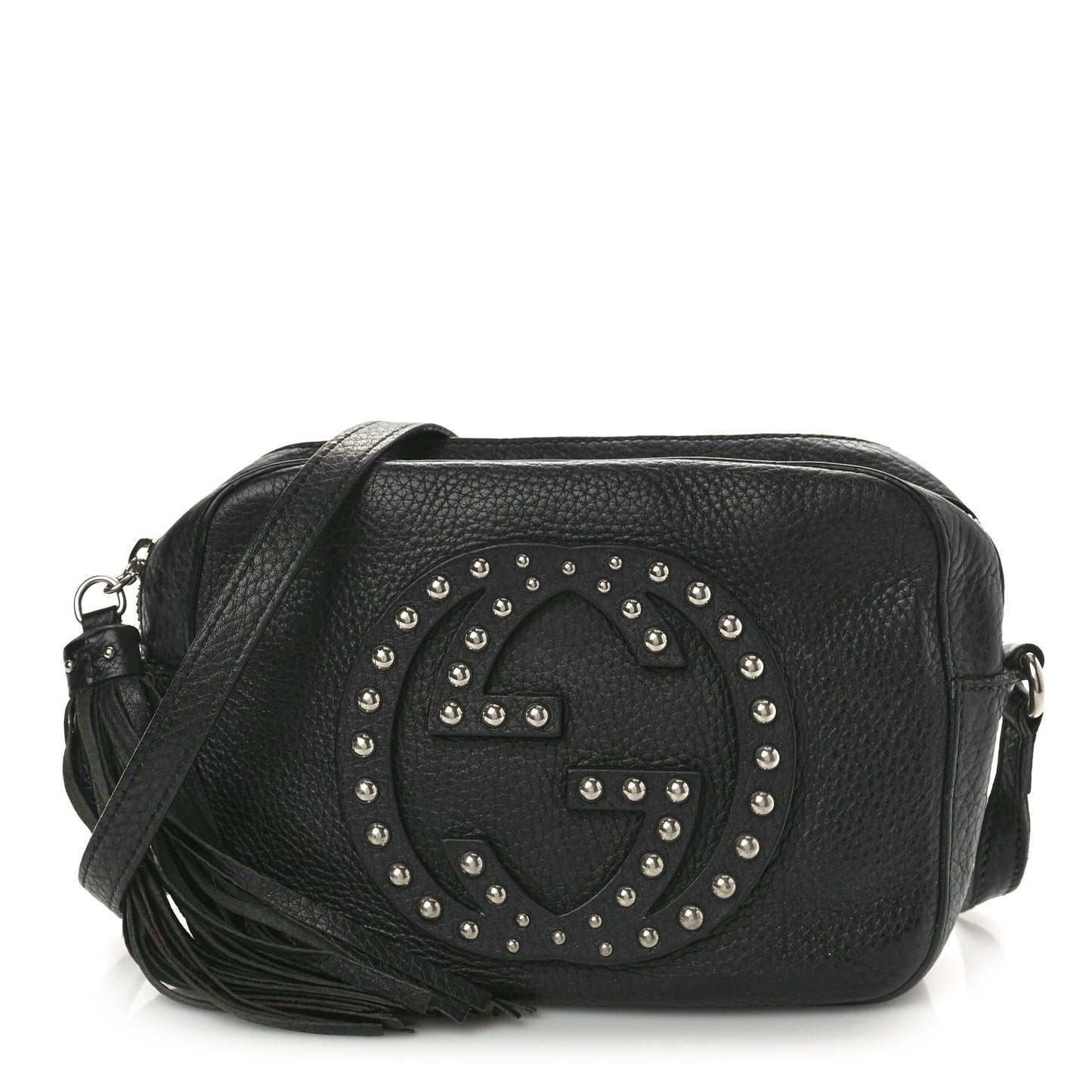 Pebbled Calfskin Studded Small Soho Disco Bag Black
