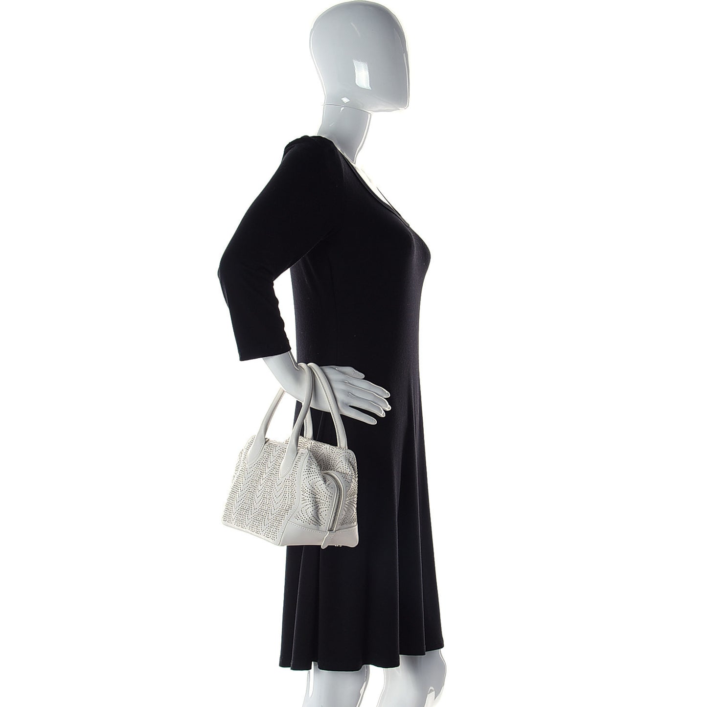 Calfskin Studded Small Elga Top Handle Bag White