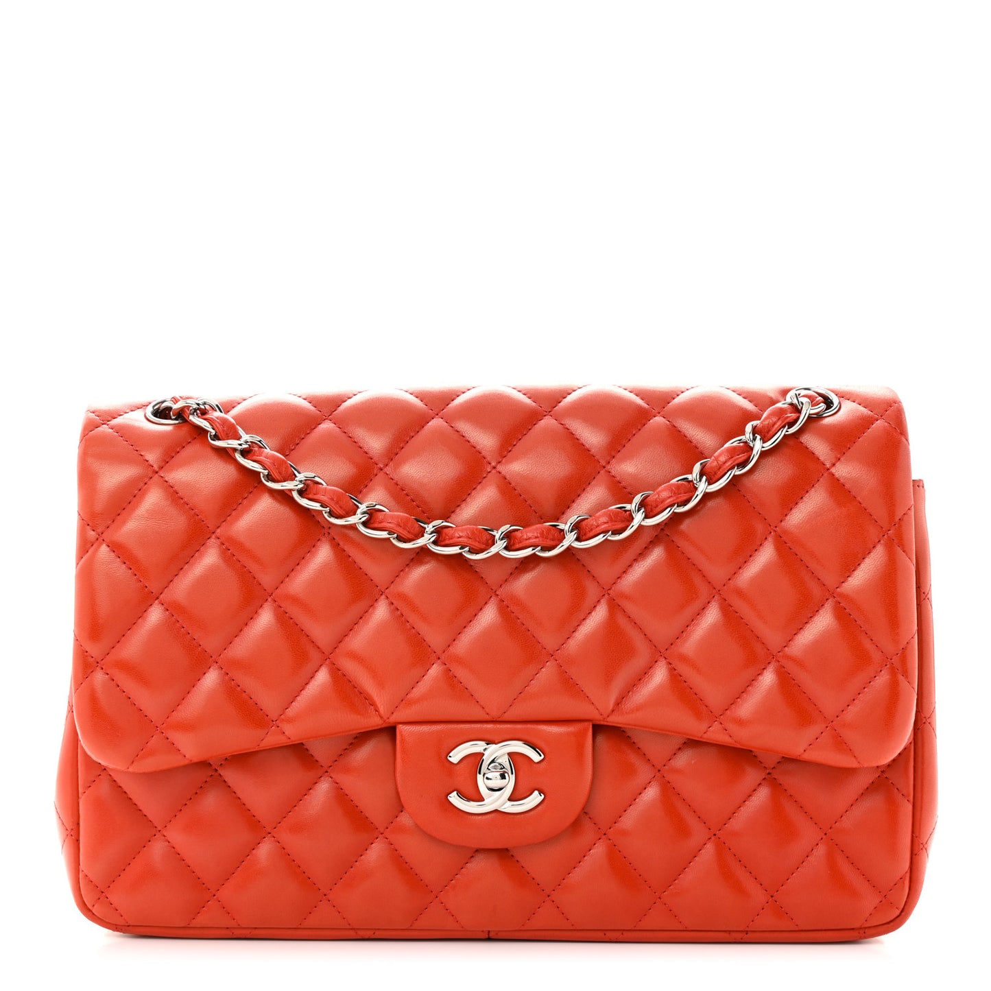 Lambskin Quilted Jumbo Double Flap Red