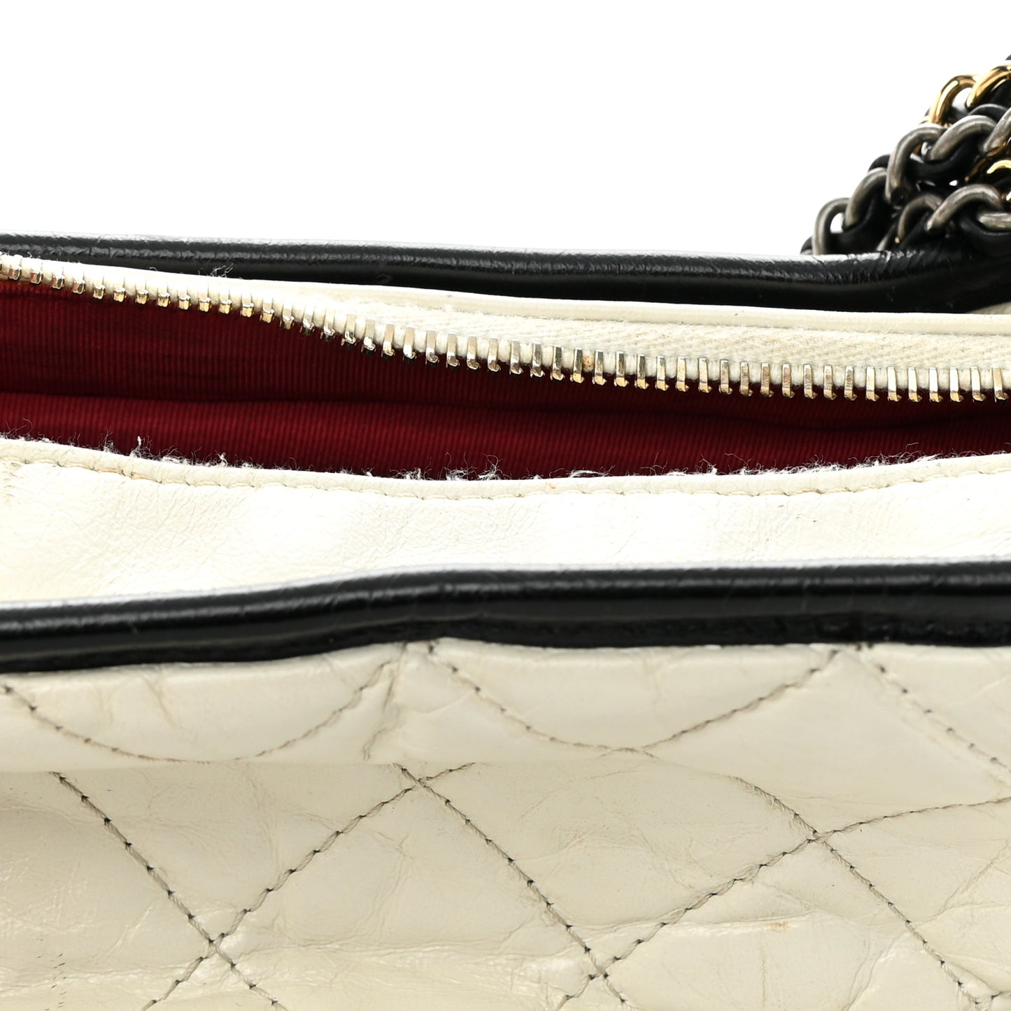 Aged Calfskin Quilted Medium Gabrielle Hobo Black White