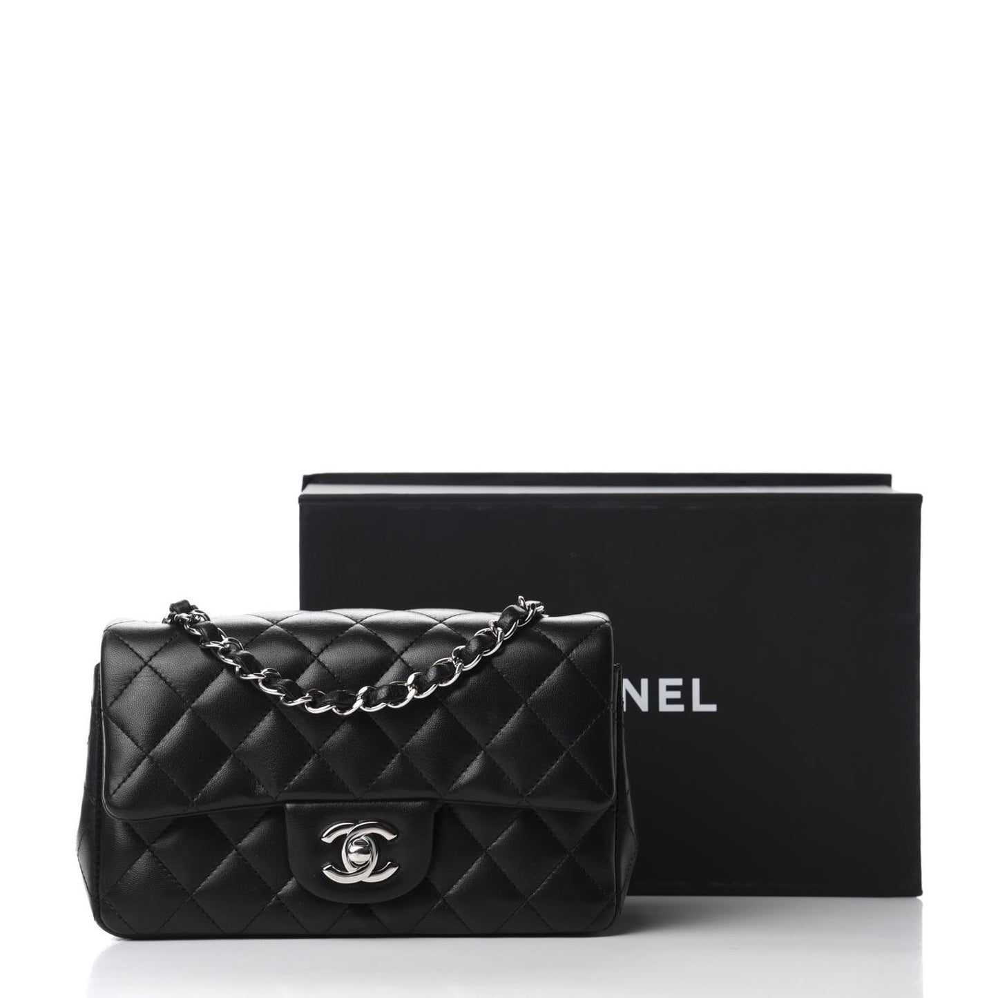 Lambskin Quilted Mini Rectangular Flap Black