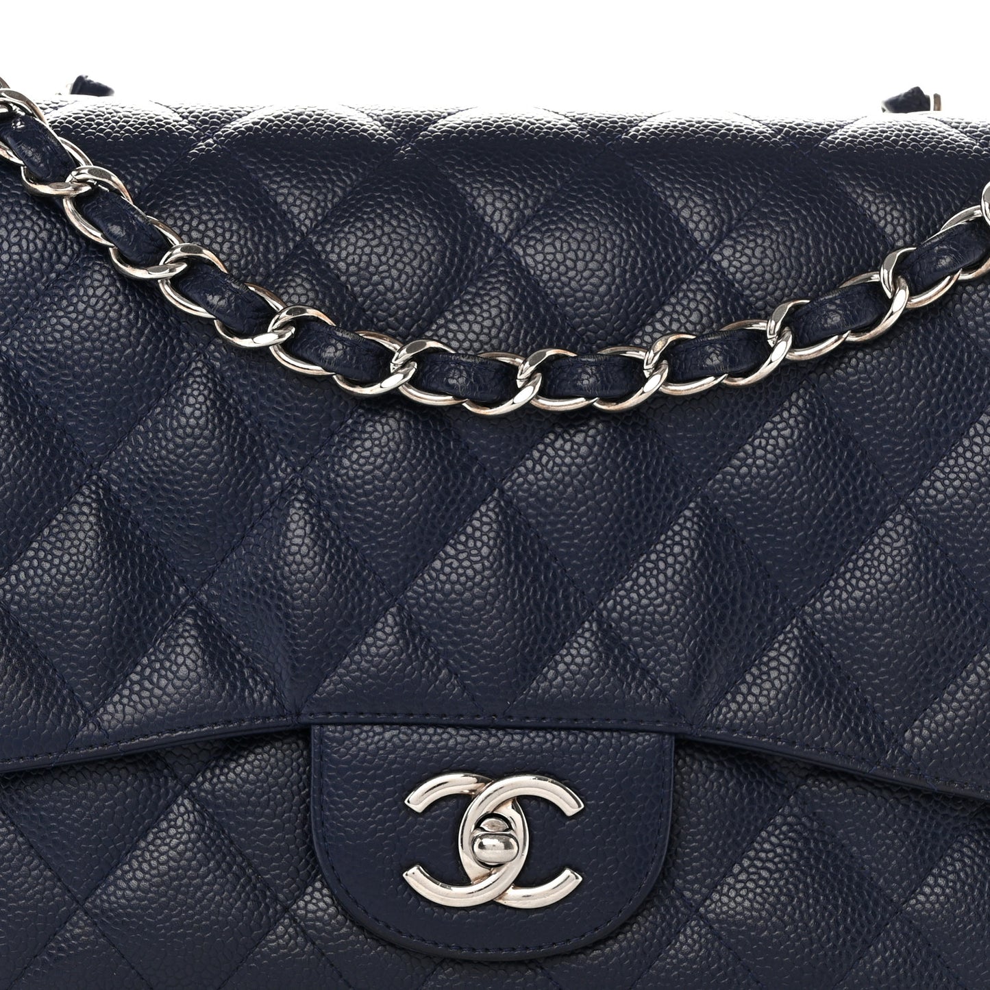 Caviar Quilted Jumbo Single Flap Navy