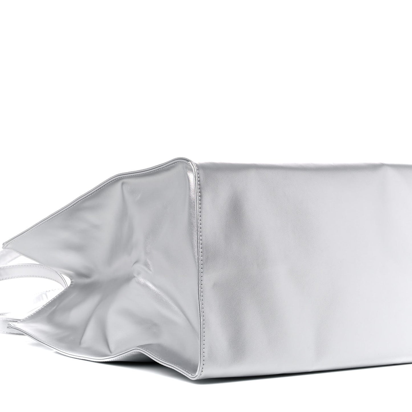 Metallic Vegan Leather Large Shopping Bag Silver