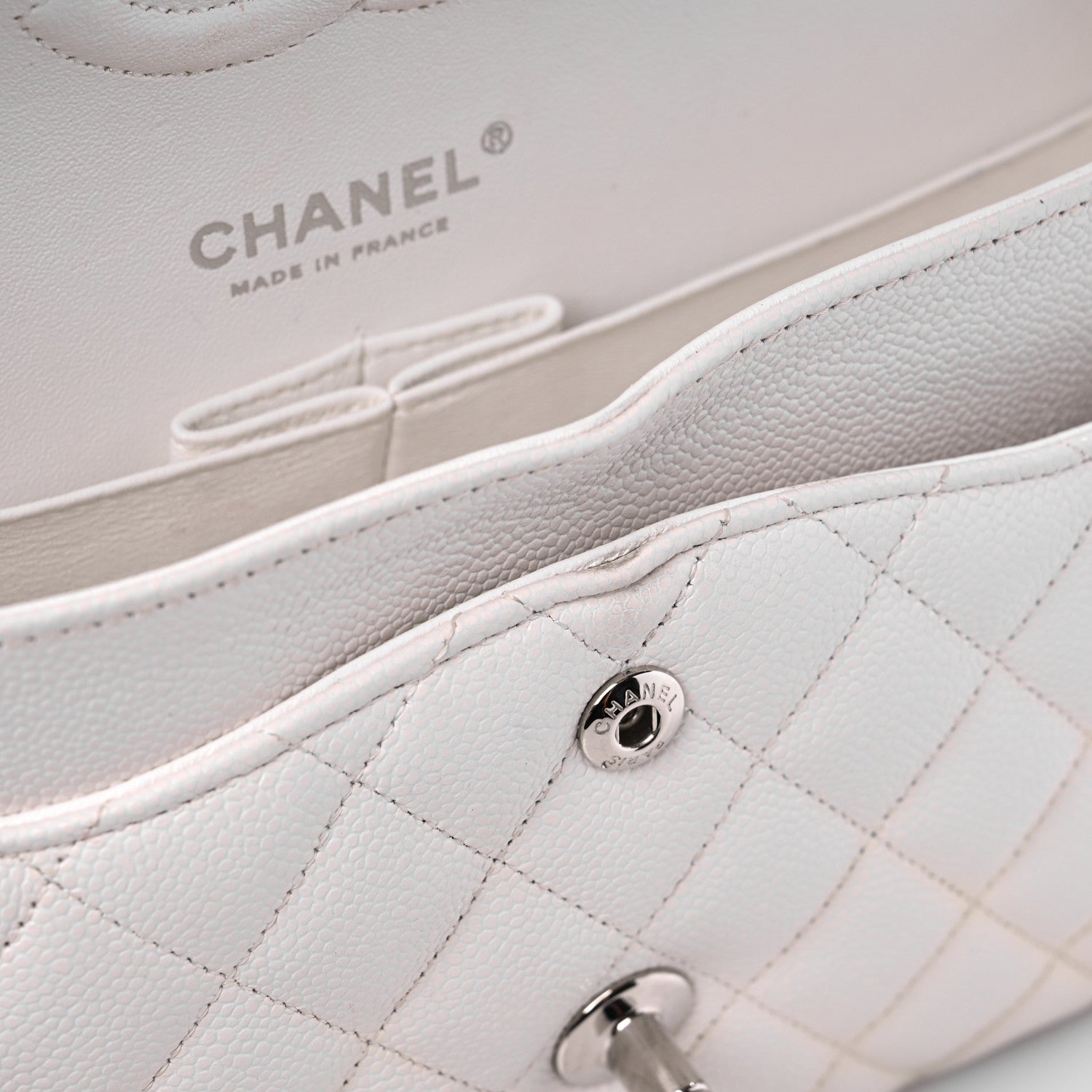 Chanel Caviar Quilted Medium Double Flap White 15 of 19