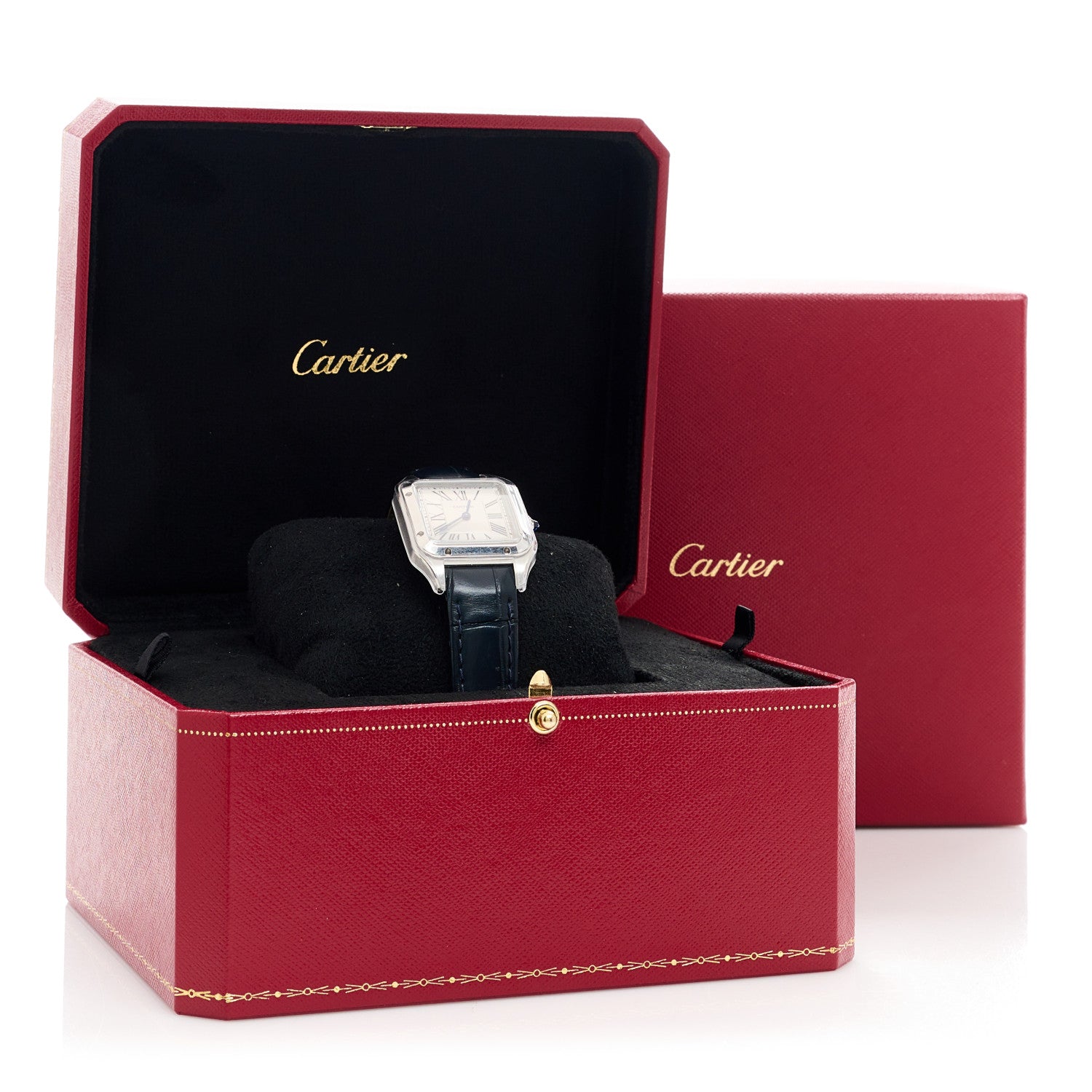 Cartier Stainless Steel Alligator 27.5mm Santos Dumont Quartz Watch Blue 5 of 5
