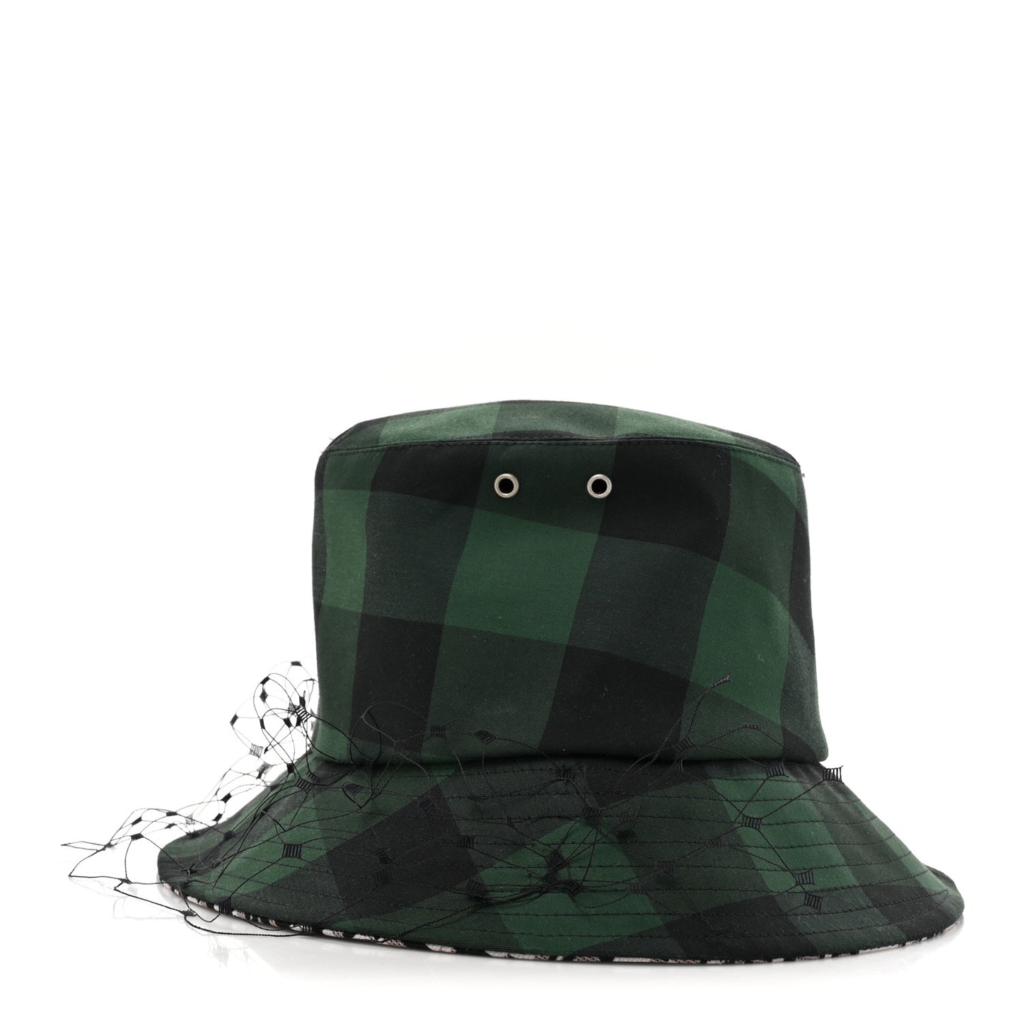 Cotton Large Brim Bucket Hat with Veil 57 Green Black