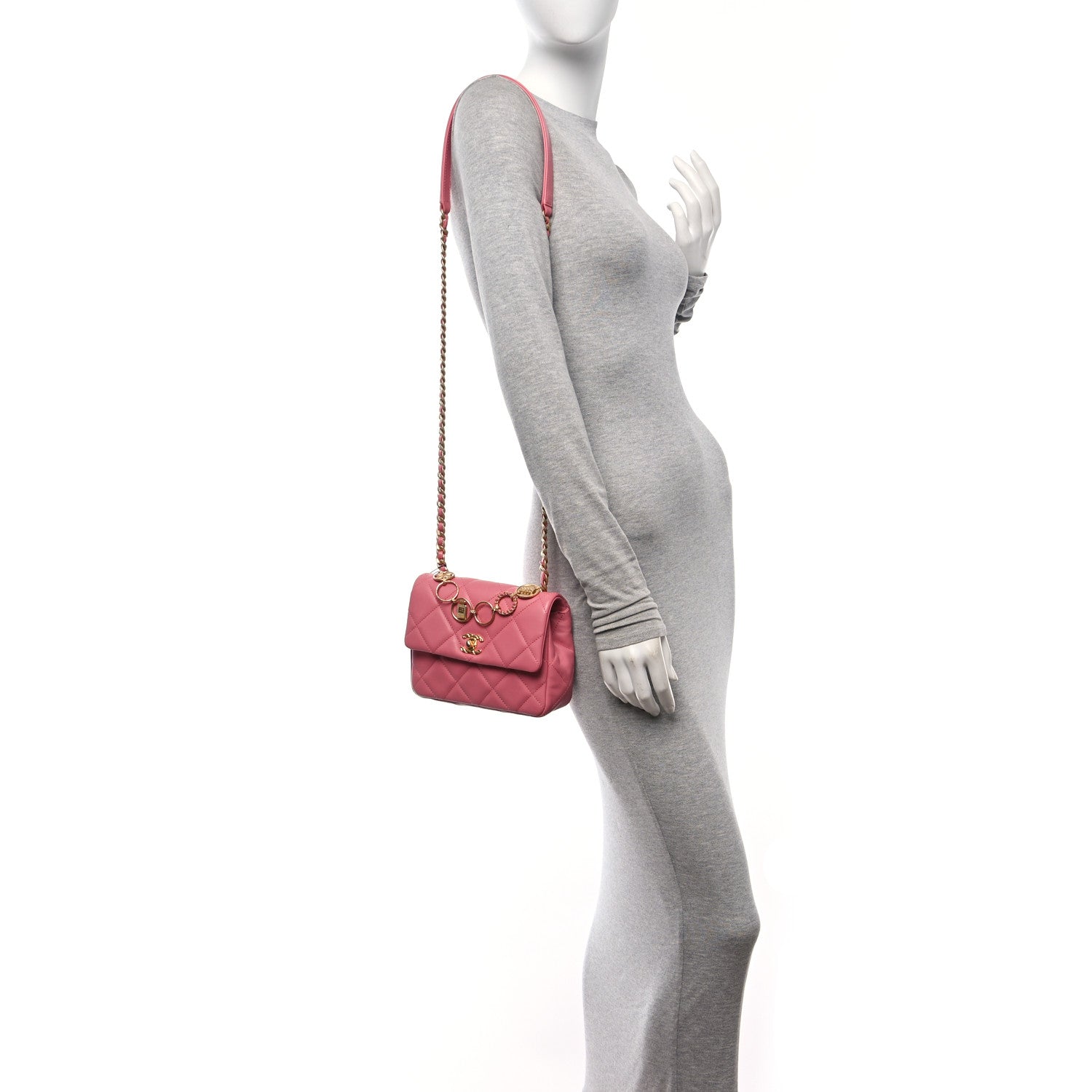 Chanel Lambskin Quilted Mini Charms Square Flap Pink 2 of 10