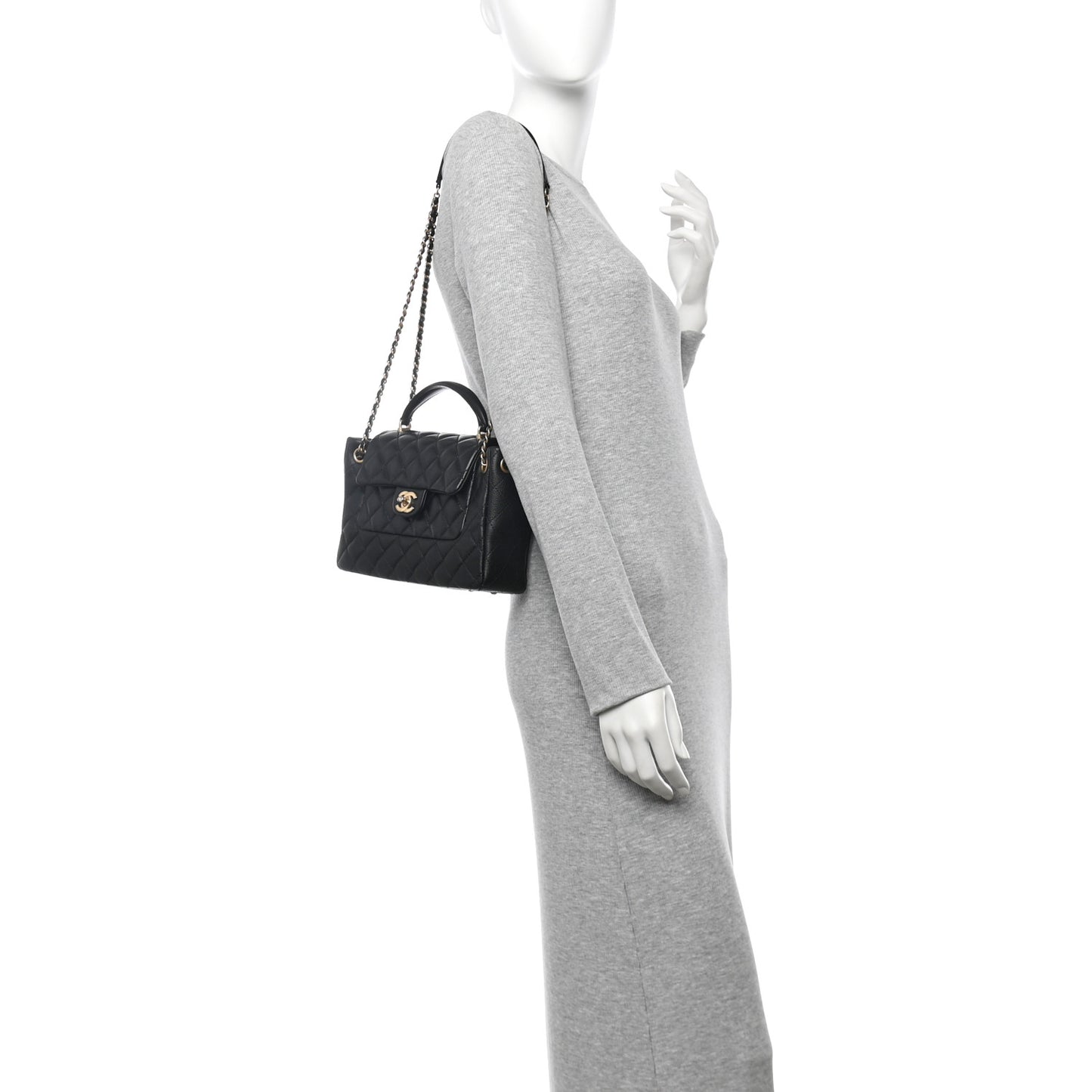 Caviar Calfskin Quilted Small Top Handle Flap Black