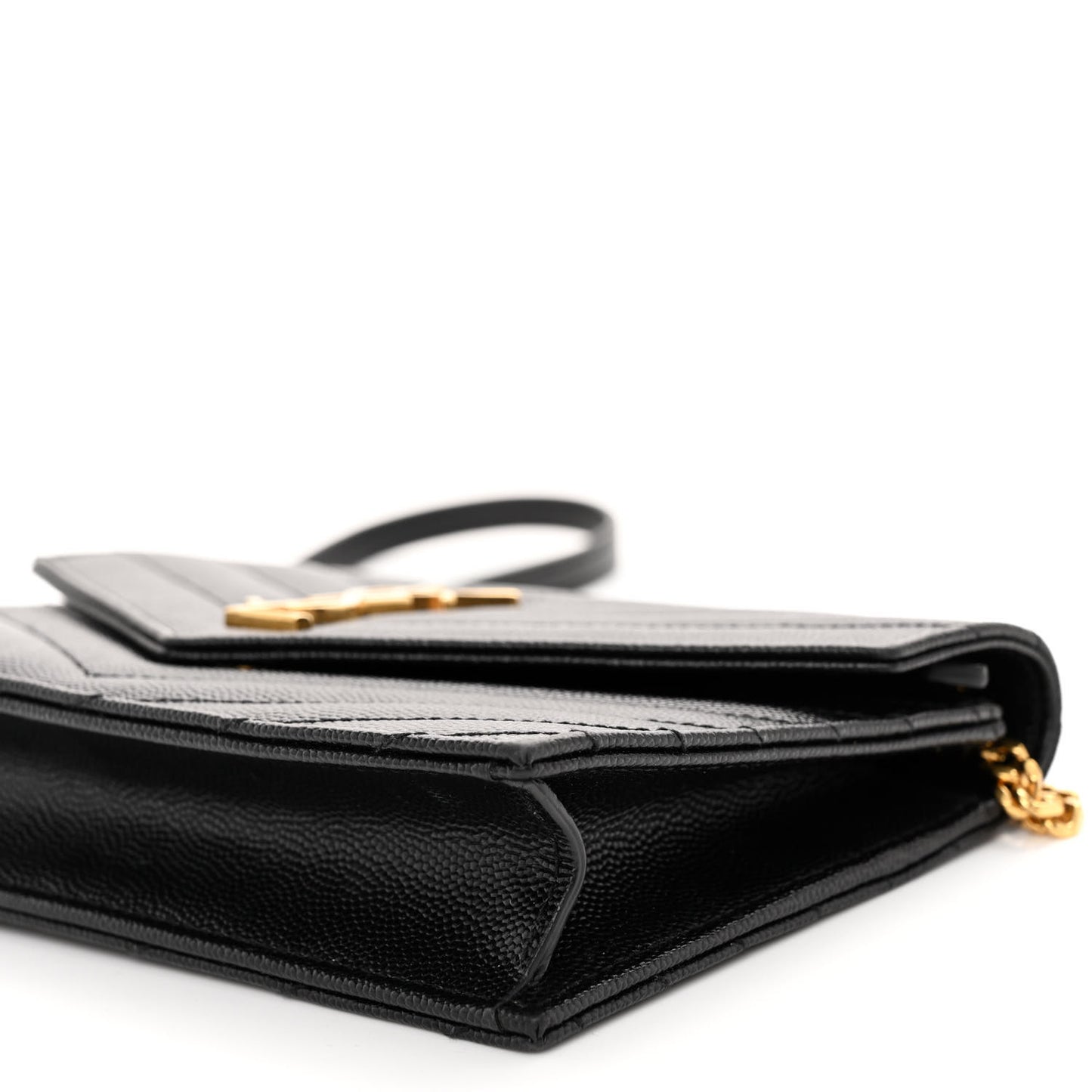 Grain De Poudre Matelasse Chevron Monogram Envelope Chain Wallet Black