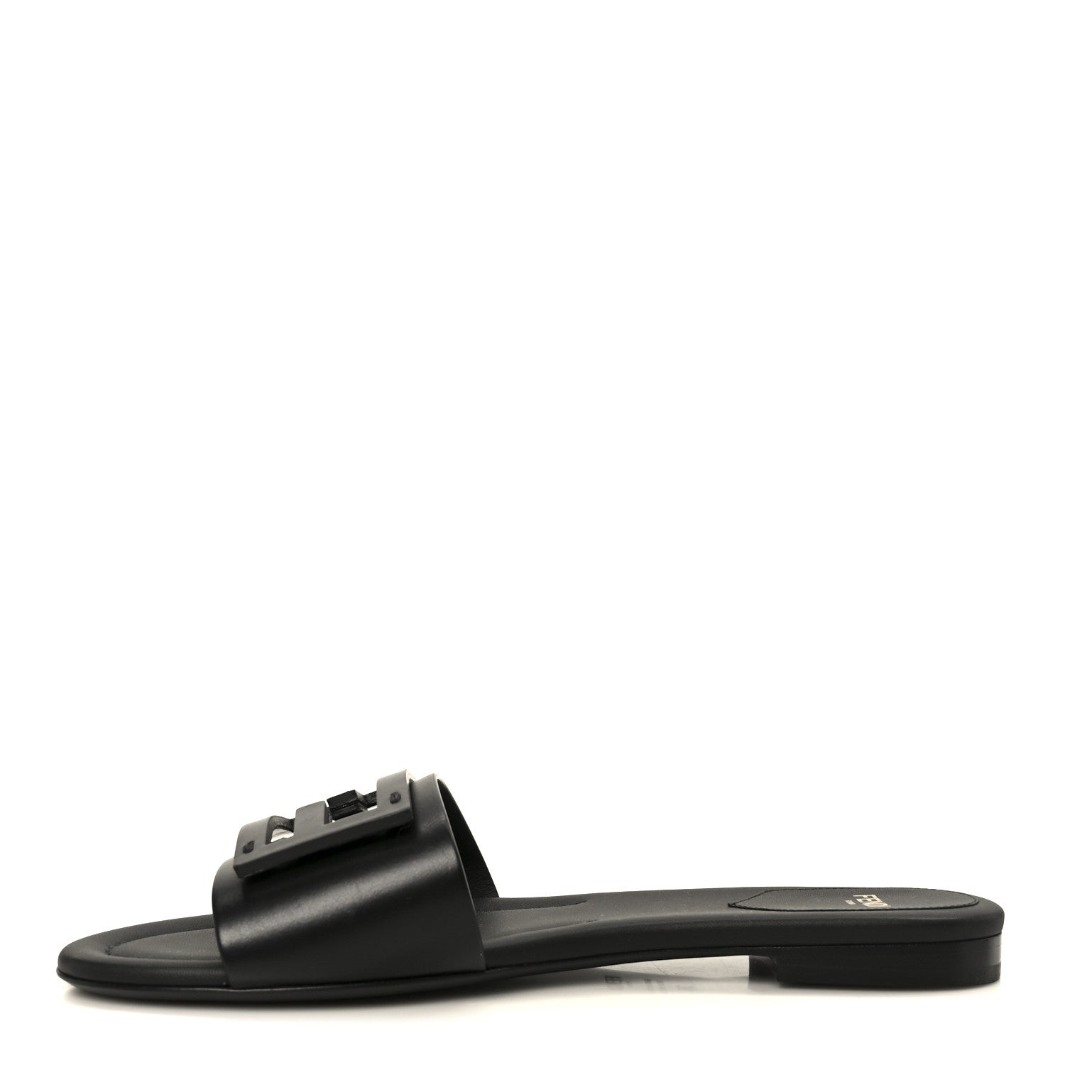Fendi Vitello Cuoio Baguette Flat Slide Sandals 38 Black 1848965