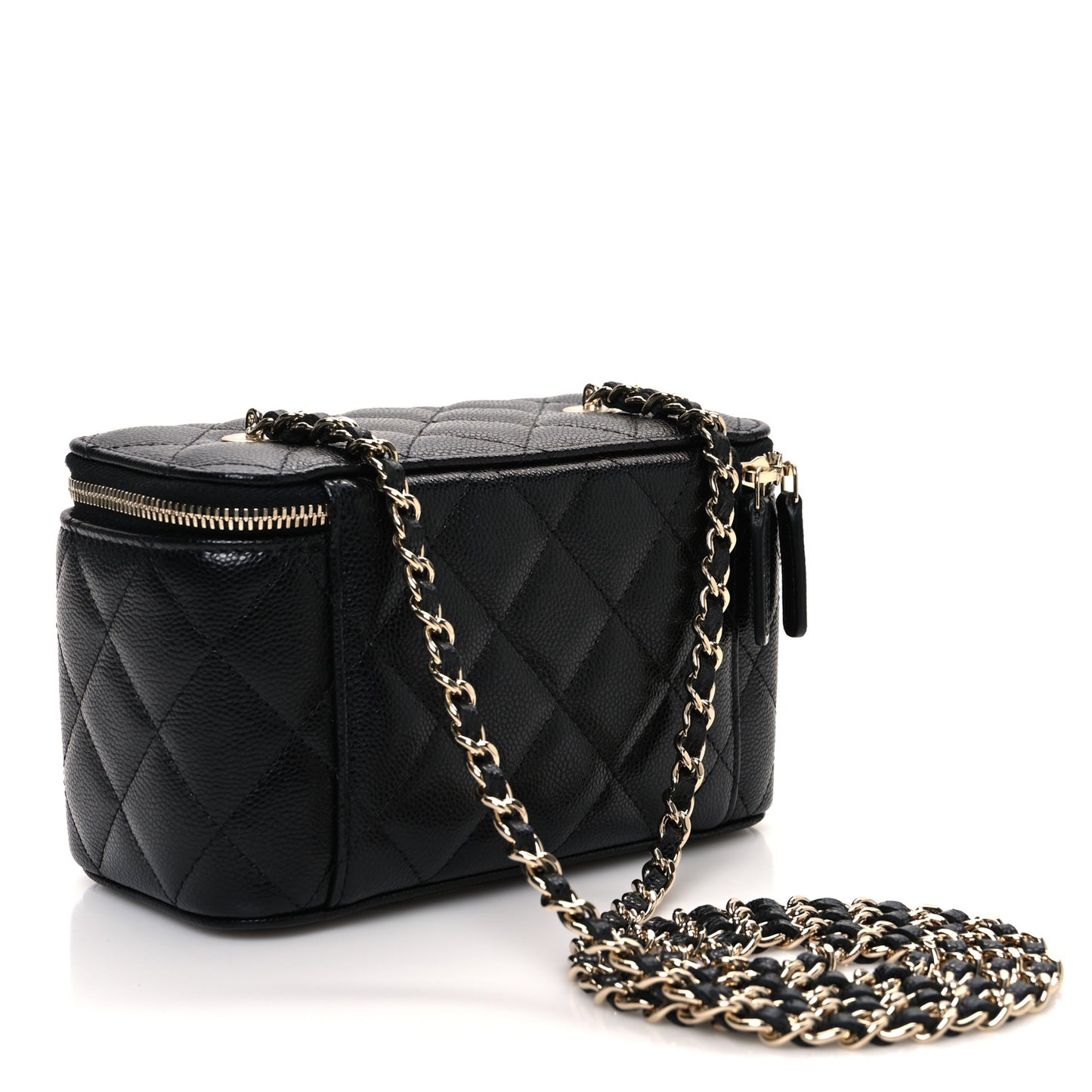 Caviar Quilted Small Vanity Case With Chain Black