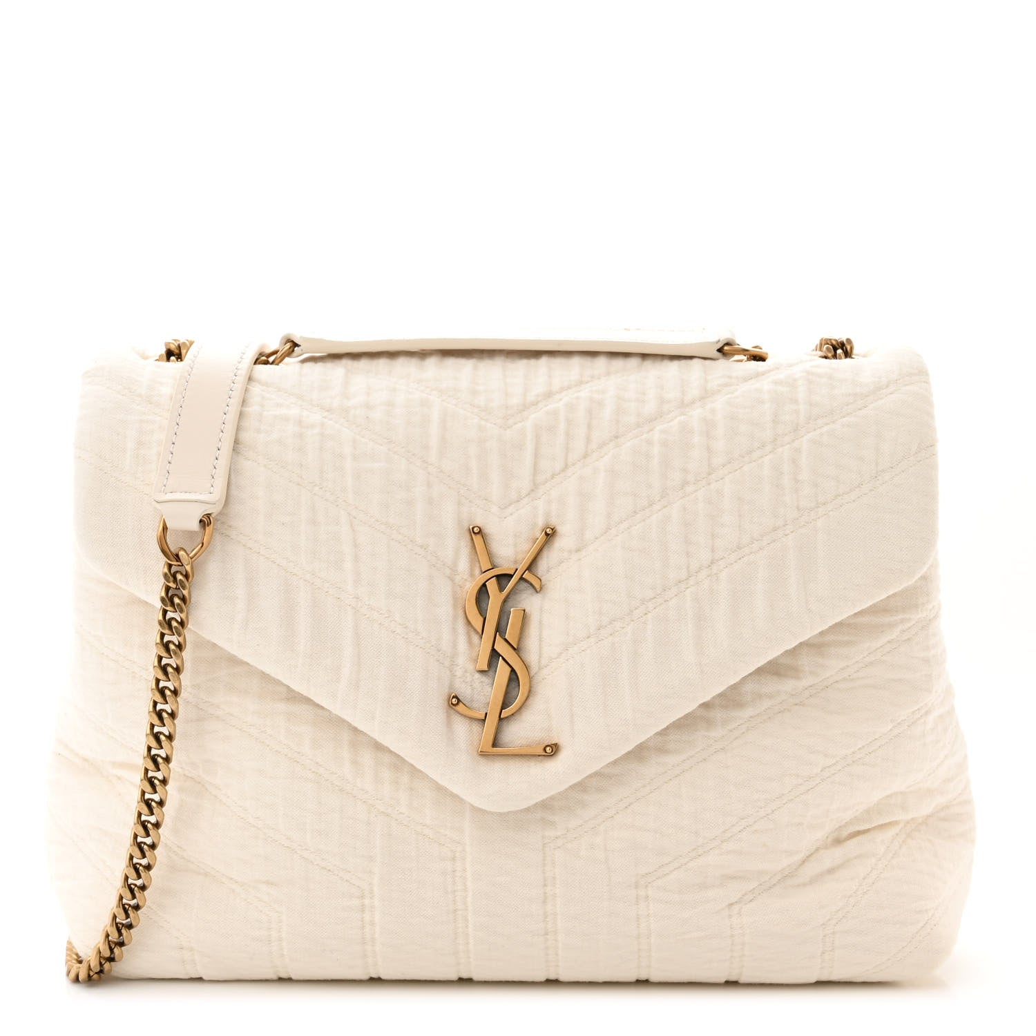 Saint Laurent Cotton Gauze Y Quilted Monogram Small Loulou Chain Satchel Vanilla Ice 1 of 10