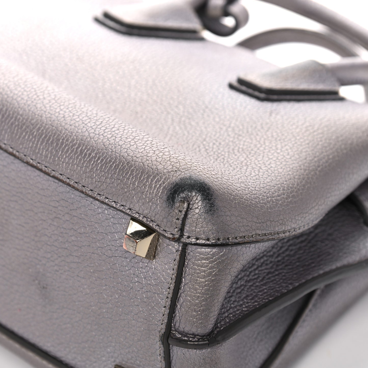 Metallic Grained Calfskin Mini Milla Tote Spike Silver