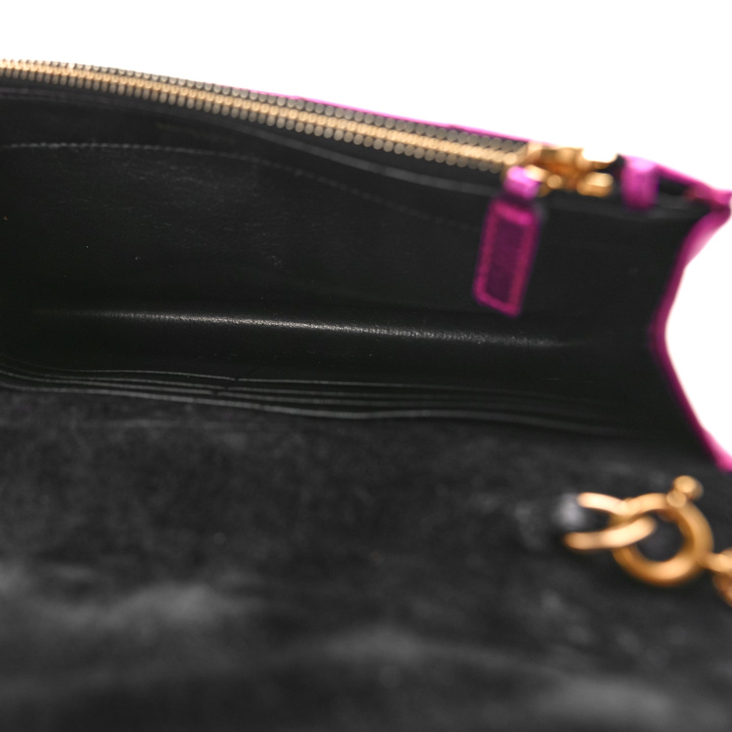 Metallic Calfskin Matelasse Chevron Monogram Envelope Chain Wallet Fuchsia
