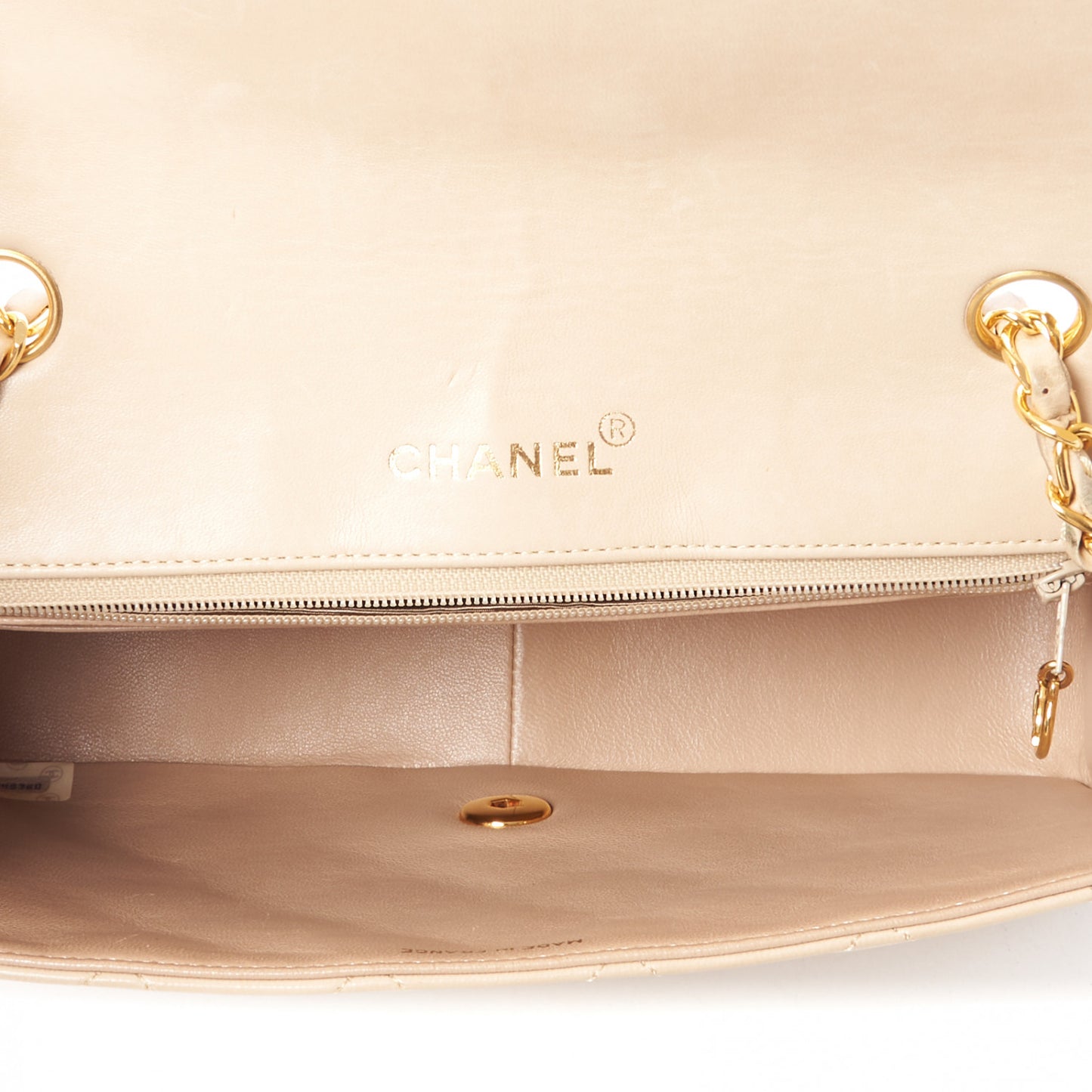 Lambskin Quilted Medium Single Flap Beige