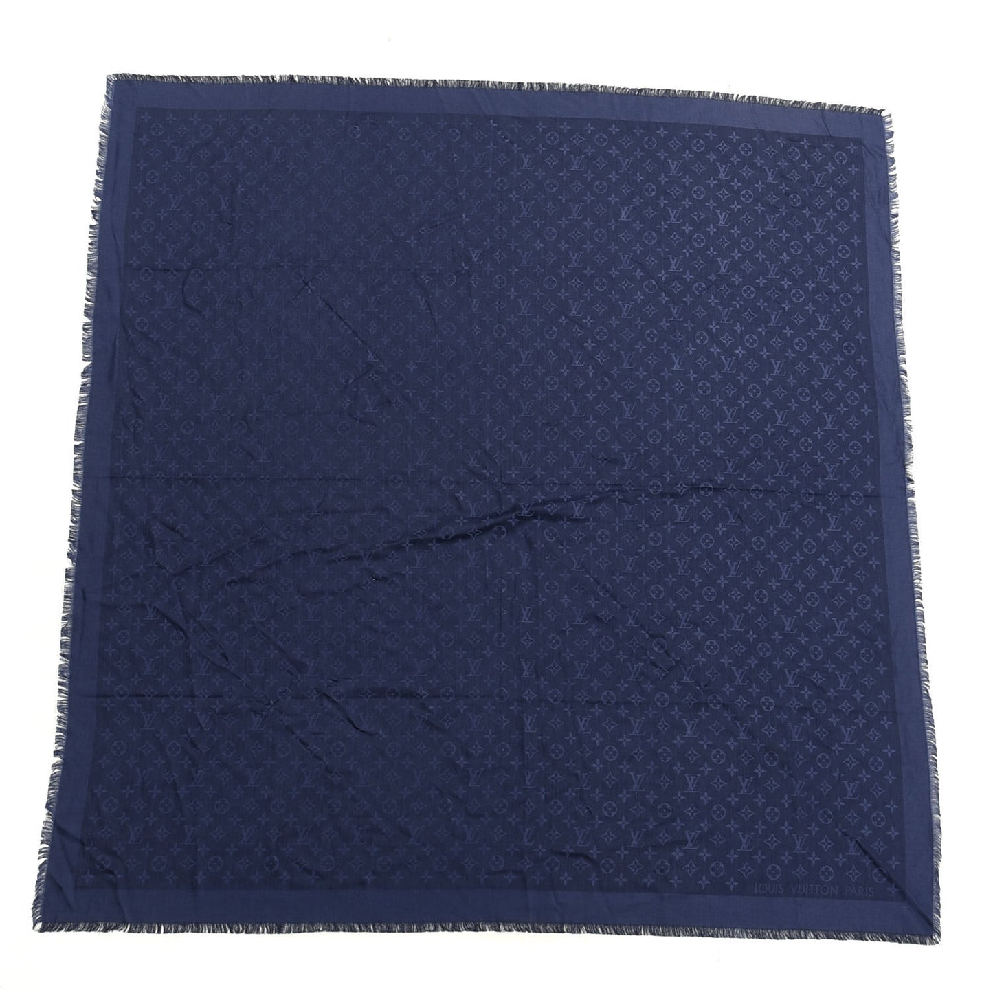 Silk Wool Monogram Shawl Navy