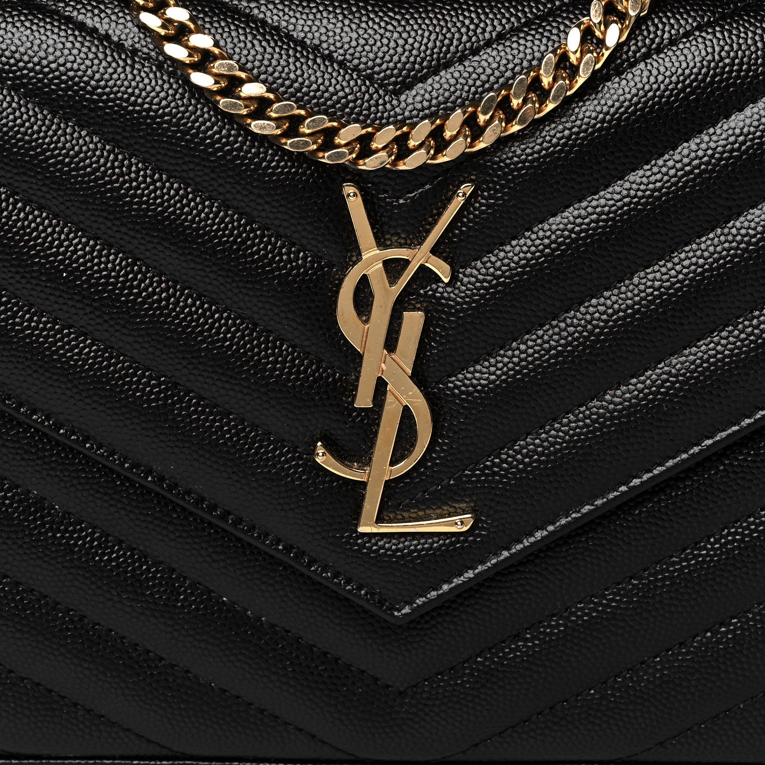 Saint Laurent Grain De Poudre Matelasse Chevron Monogram Chain Wallet Black 7 of 9