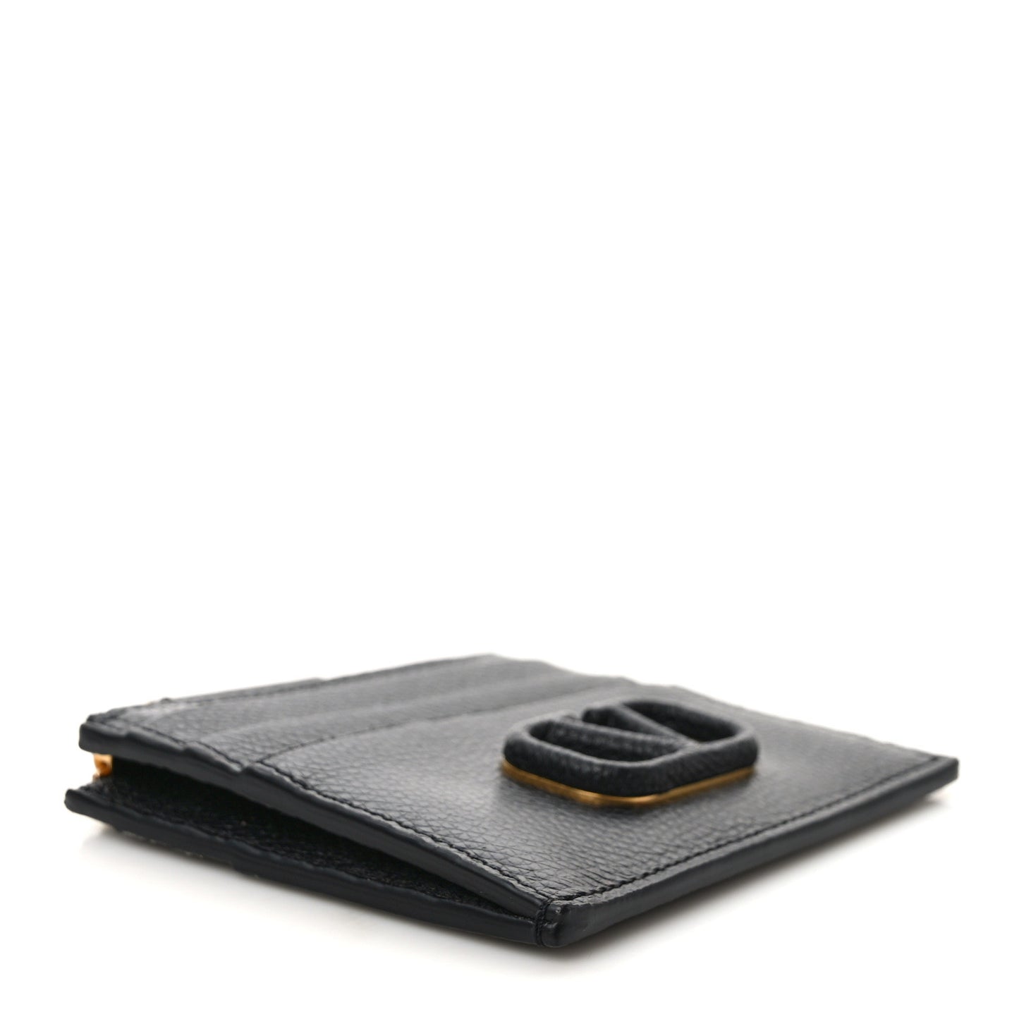Grained Calfskin VLogo Coin Case Card Holder Black