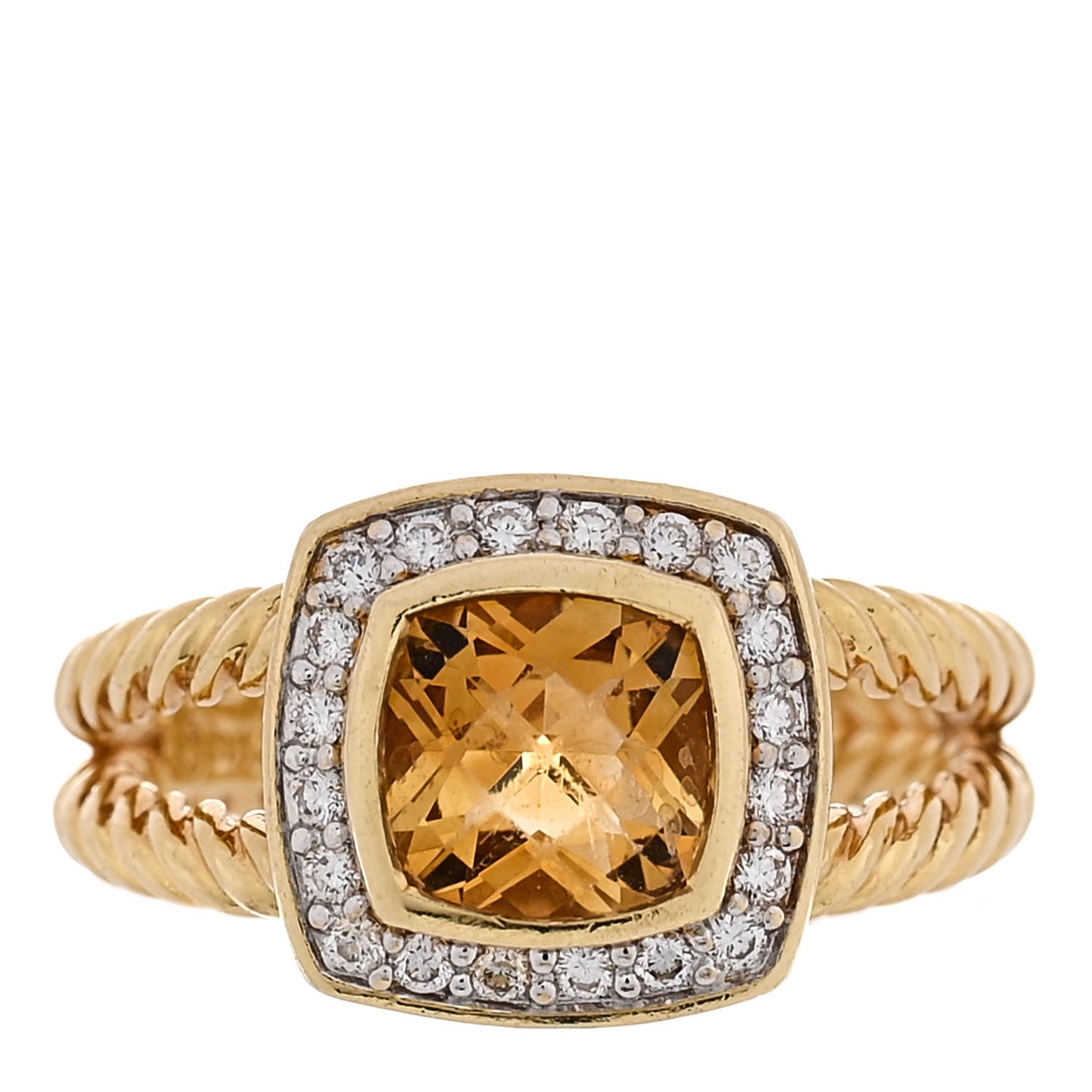 18K Yellow Gold Diamond Citrine 7mm Petite Albion Ring 52 6