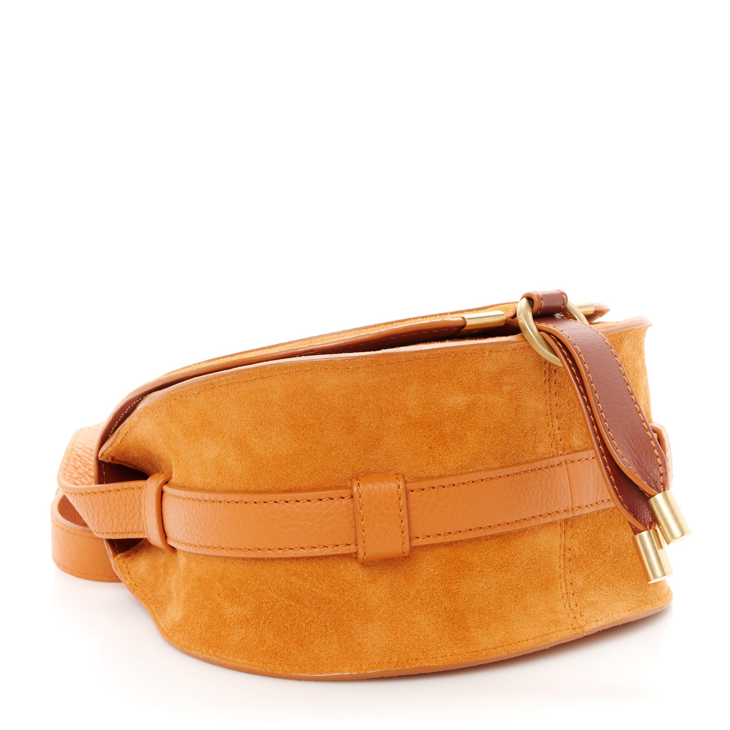 Suede Calfskin Mini Marcie Round Crossbody Bag Henna Orange