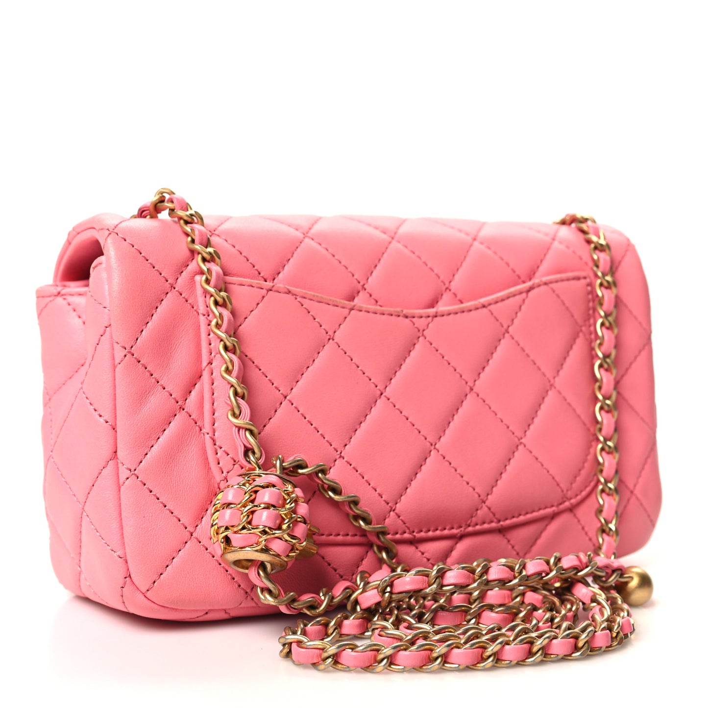 Lambskin Quilted Mini Rectangular Pearl Crush Flap Pink