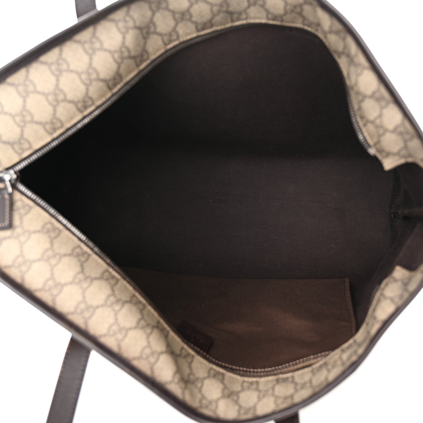 GG Supreme Monogram Medium Zippered Shopping Tote Dark Brown
