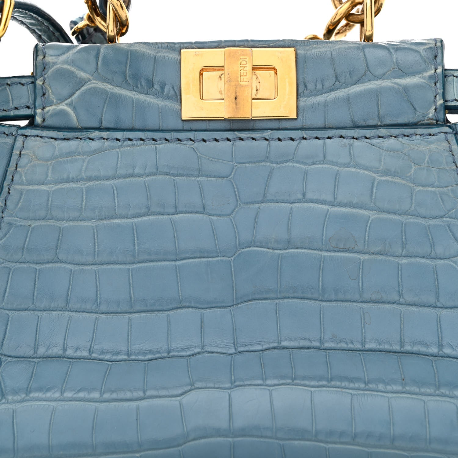 Fendi Shiny Crocodile Shiny Nappa Micro Peekaboo Iconic Satchel Blue 9 of 11