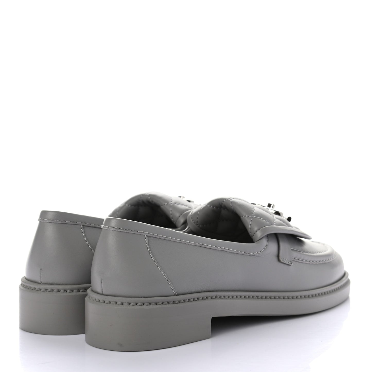 Lambskin Quilted CC Turnlock Moccasins 38.5 Grey