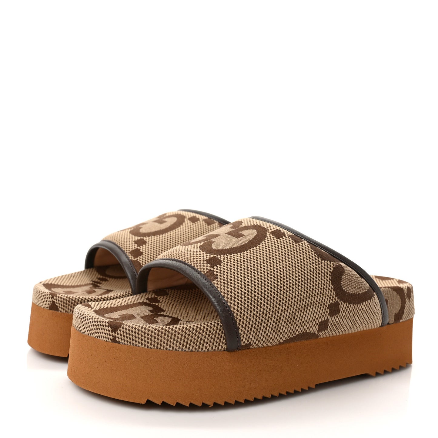 Monogram Jumbo GG Nappa Samoa Platform 40mm Slide Sandals 36 Camel Ebony New Acero
