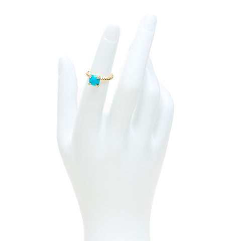 18K Yellow Gold Diamond Turquoise 7mm Chatelaine Ring 46 3.75