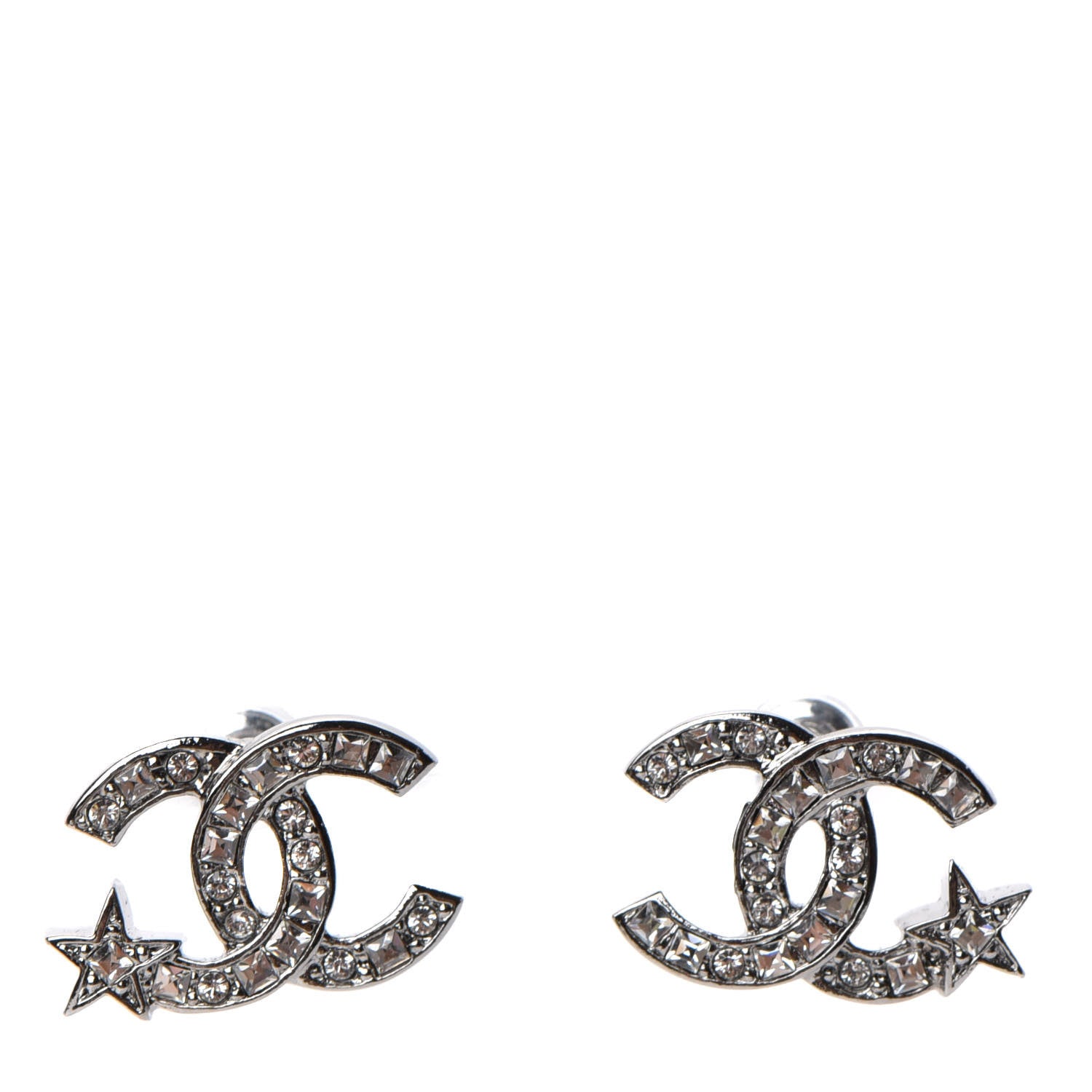 Chanel Crystal CC Starfall Earrings Silver 1 of 5