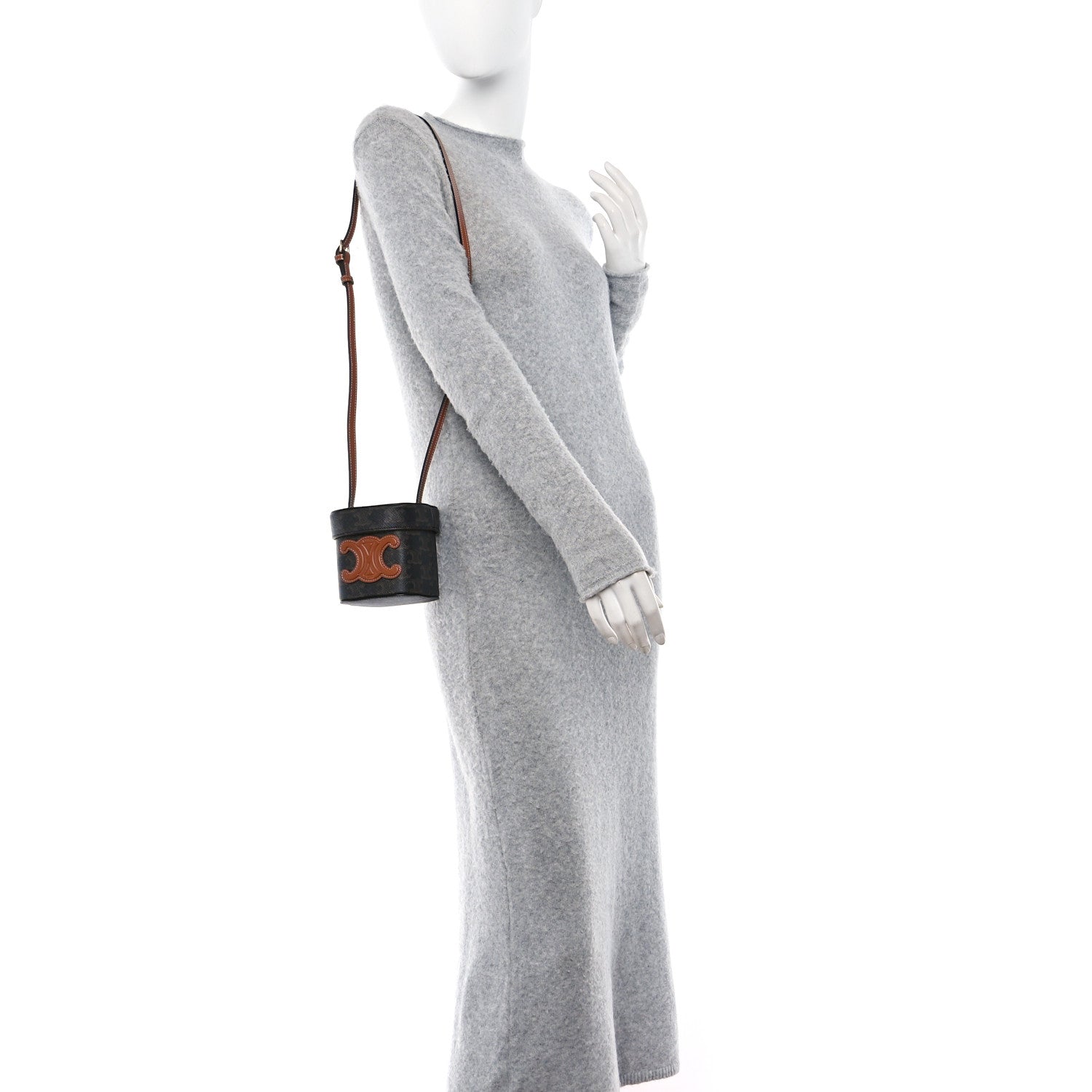 Celine Triomphe Canvas Calfskin Small Cuir Triomphe Box Tan 2 of 9