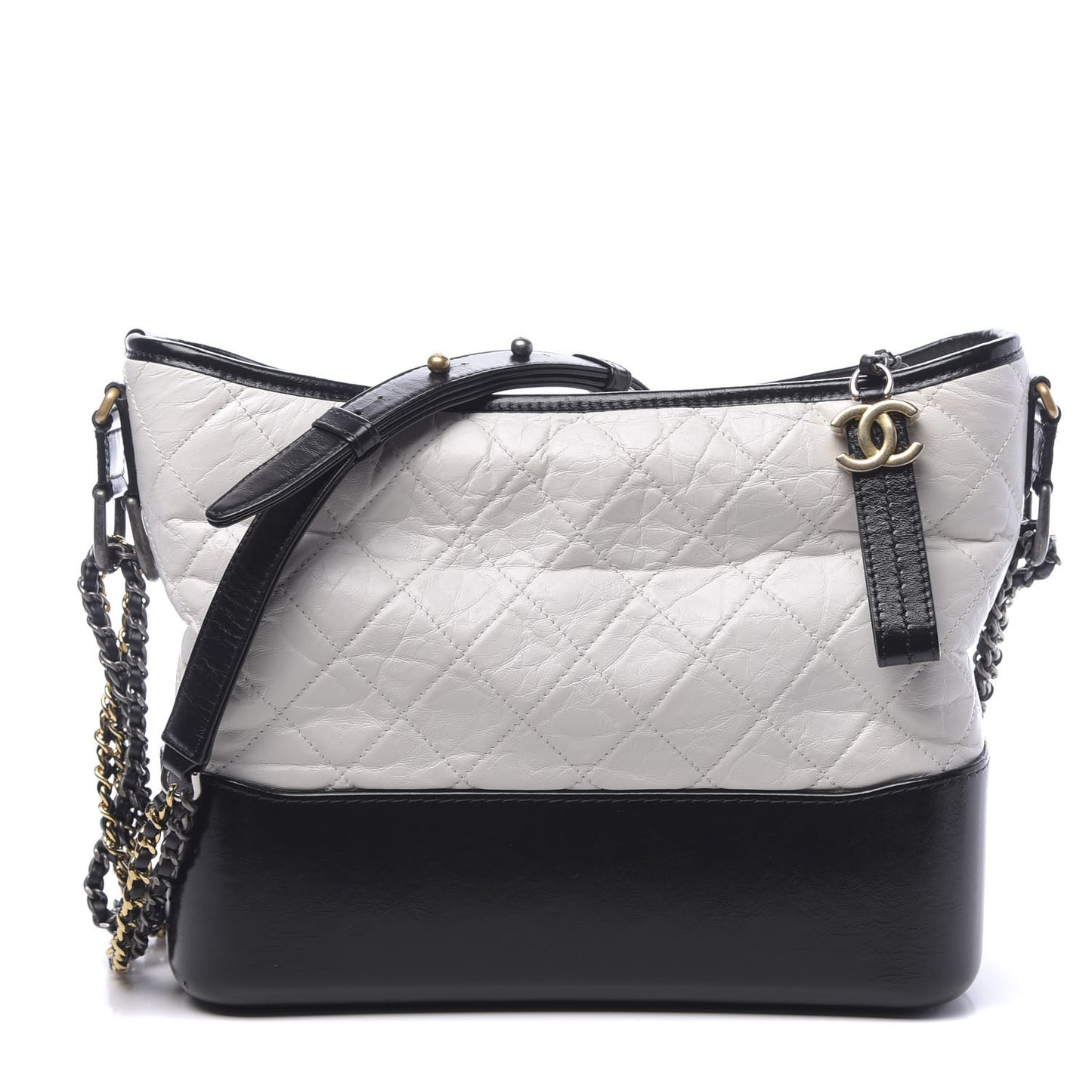 Aged Calfskin Quilted Medium Gabrielle Hobo Black White