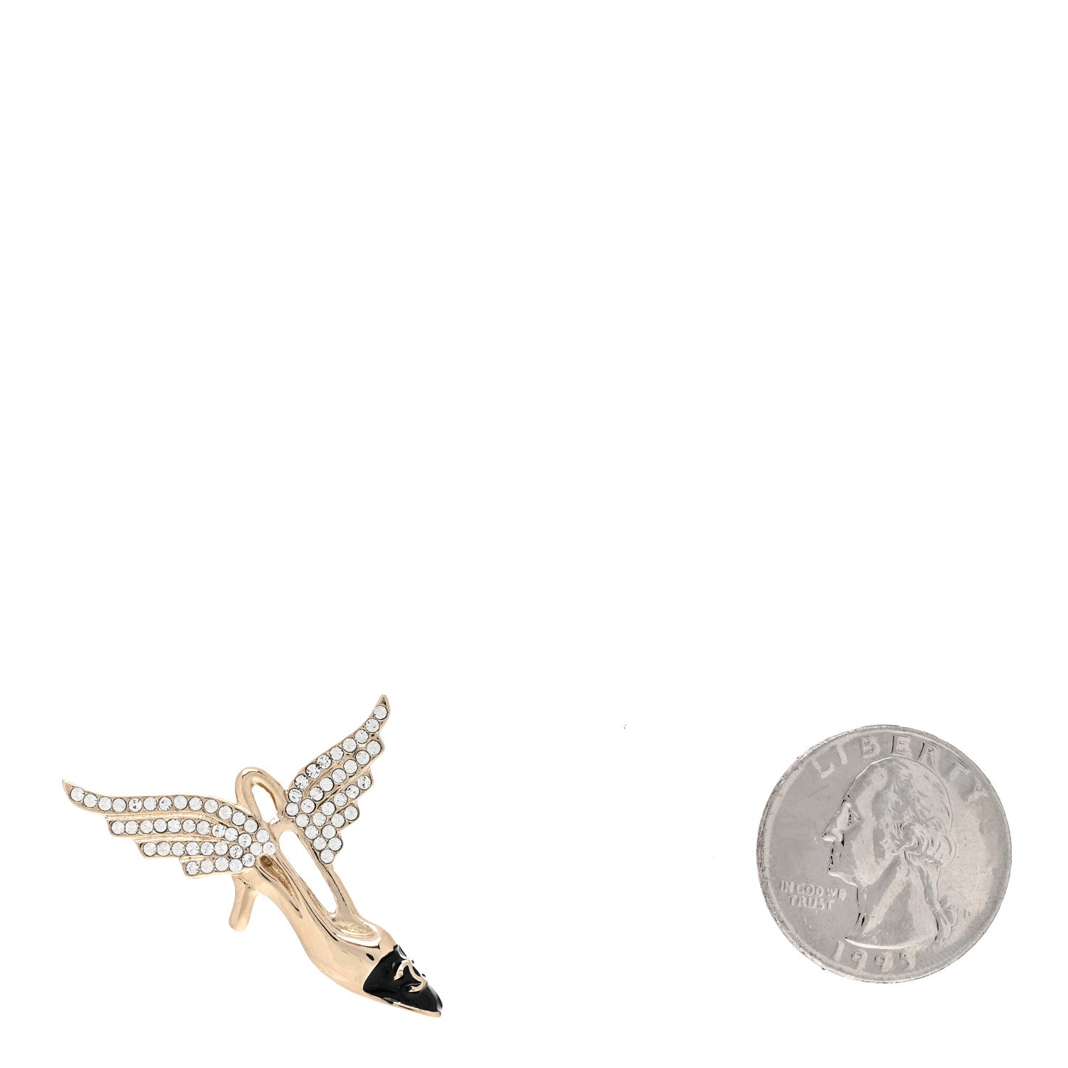 Chanel Crystal CC Heel Wing Brooch Gold Black 2 of 4