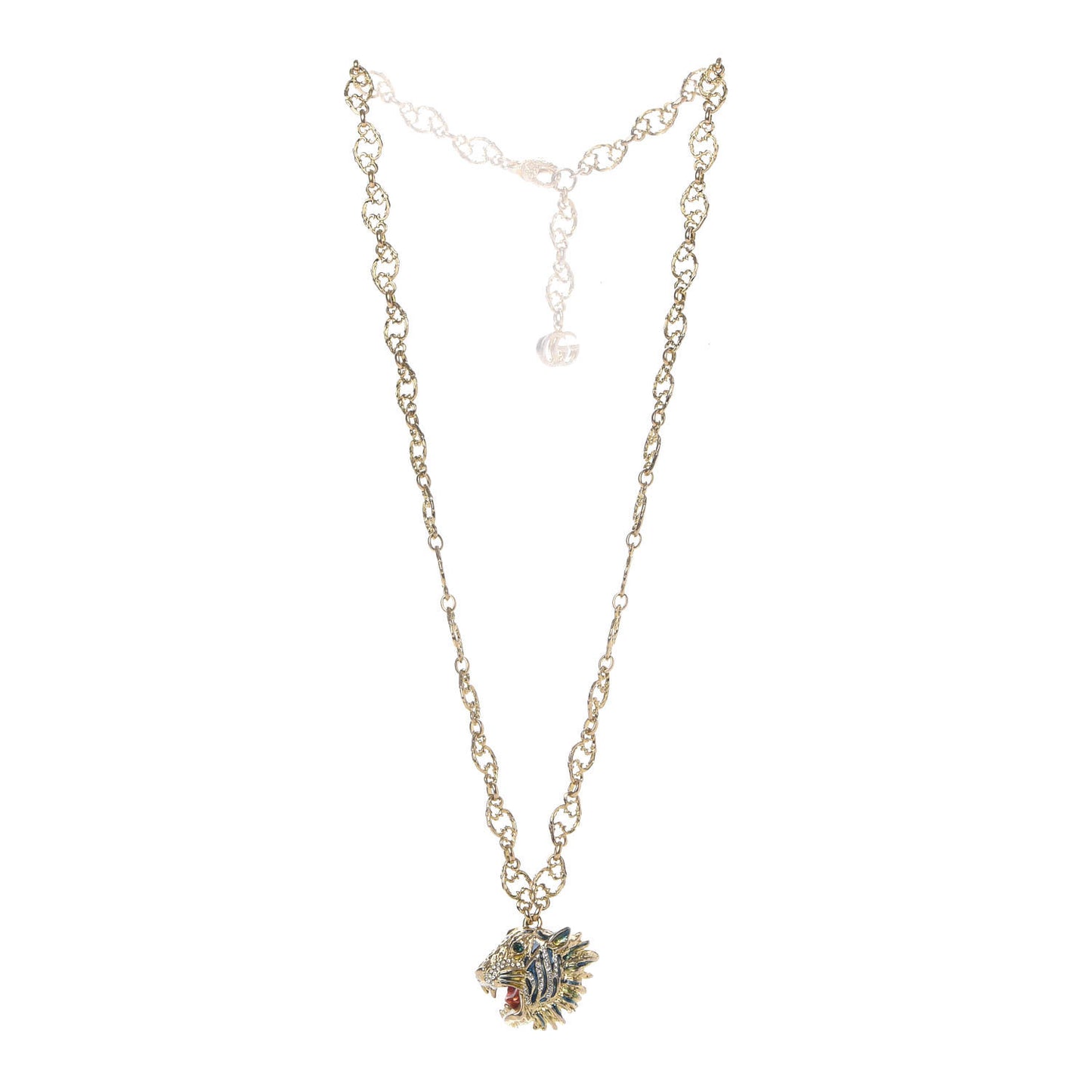 Metal Enamel Roaring Tiger Pendant Necklace Gold