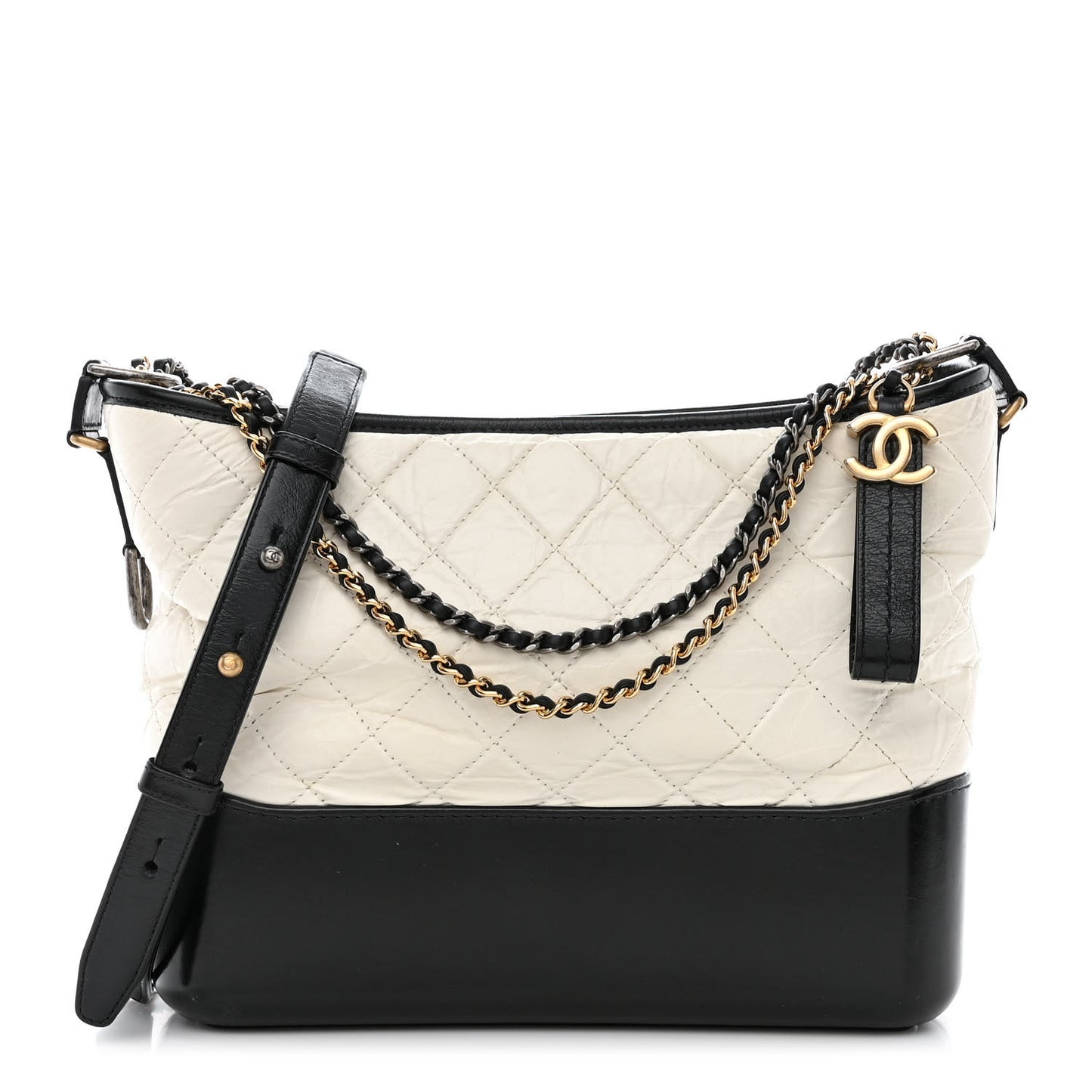 Aged Calfskin Quilted Medium Gabrielle Hobo Black White