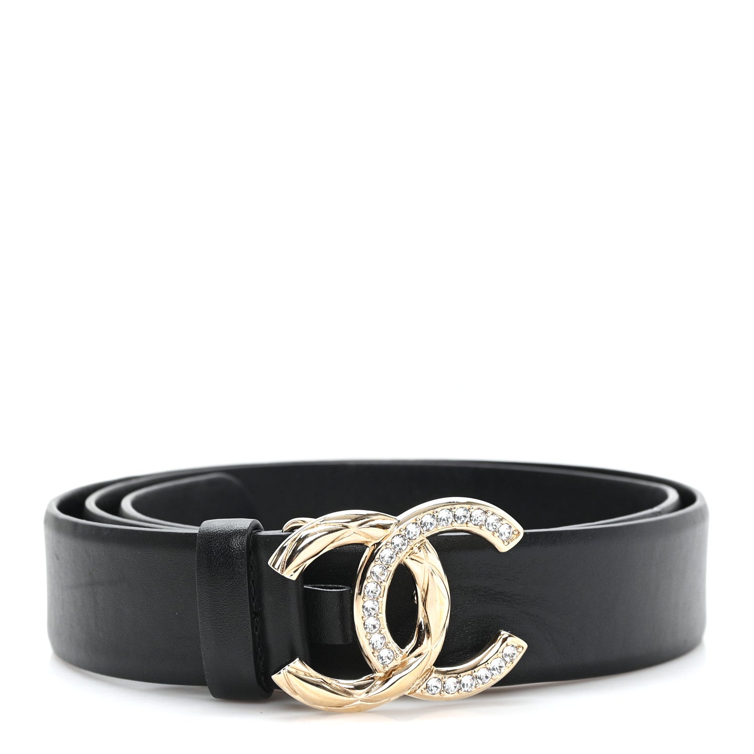 Chanel Calfskin Crystal Metal Quilted CC Belt 85 34 Black 1894212
