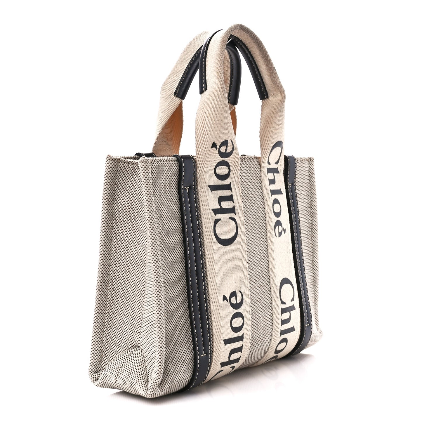 Cotton Calfskin Small Woody Ribbon Tote White Blue