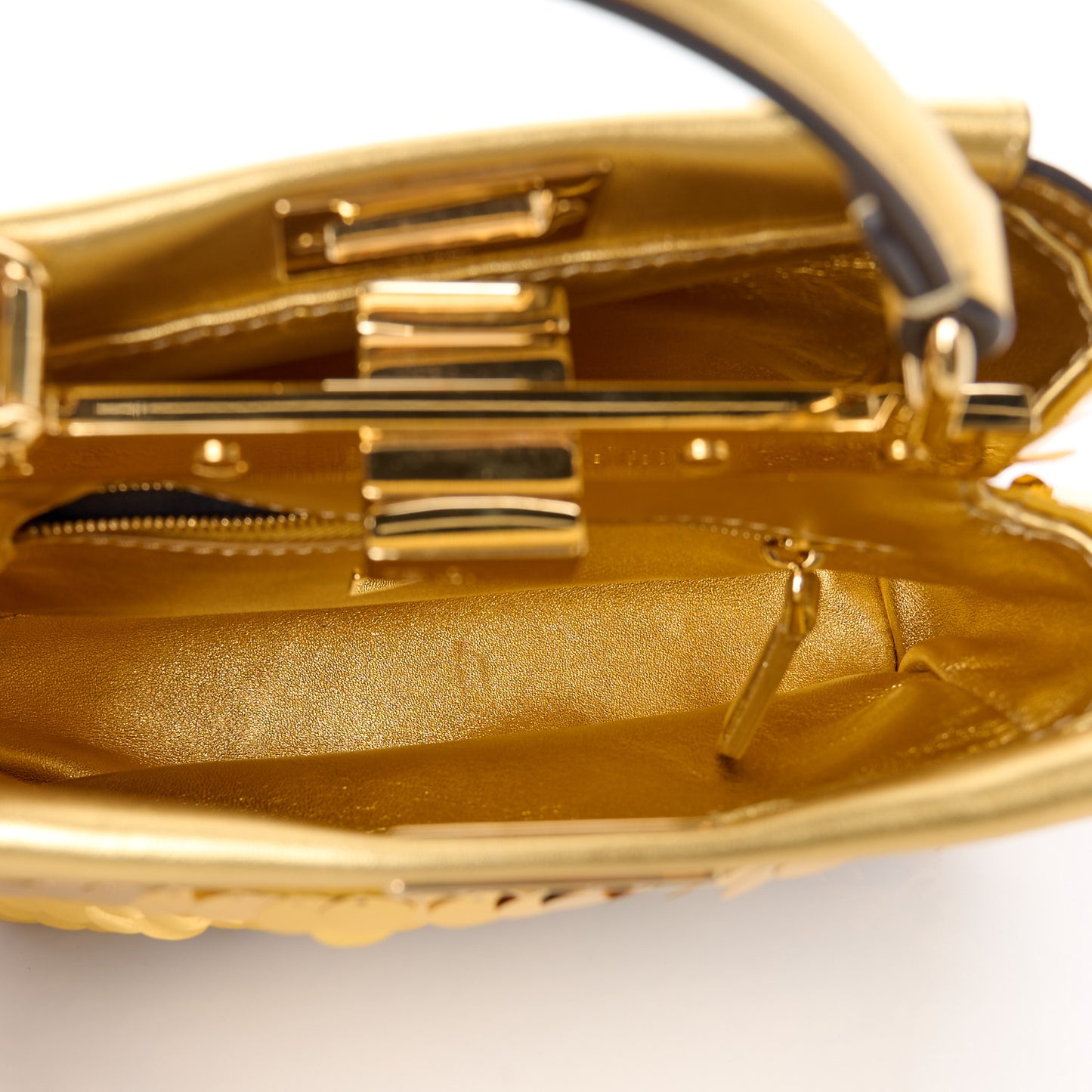 Sequin Vitello Catalan XS Peekaboo Iconic Satchel Gold