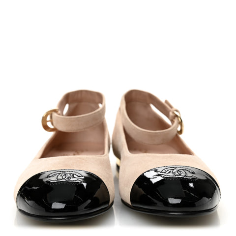 Suede Patent Cap Toe CC Mary Jane Flats 40 Light Pink Black