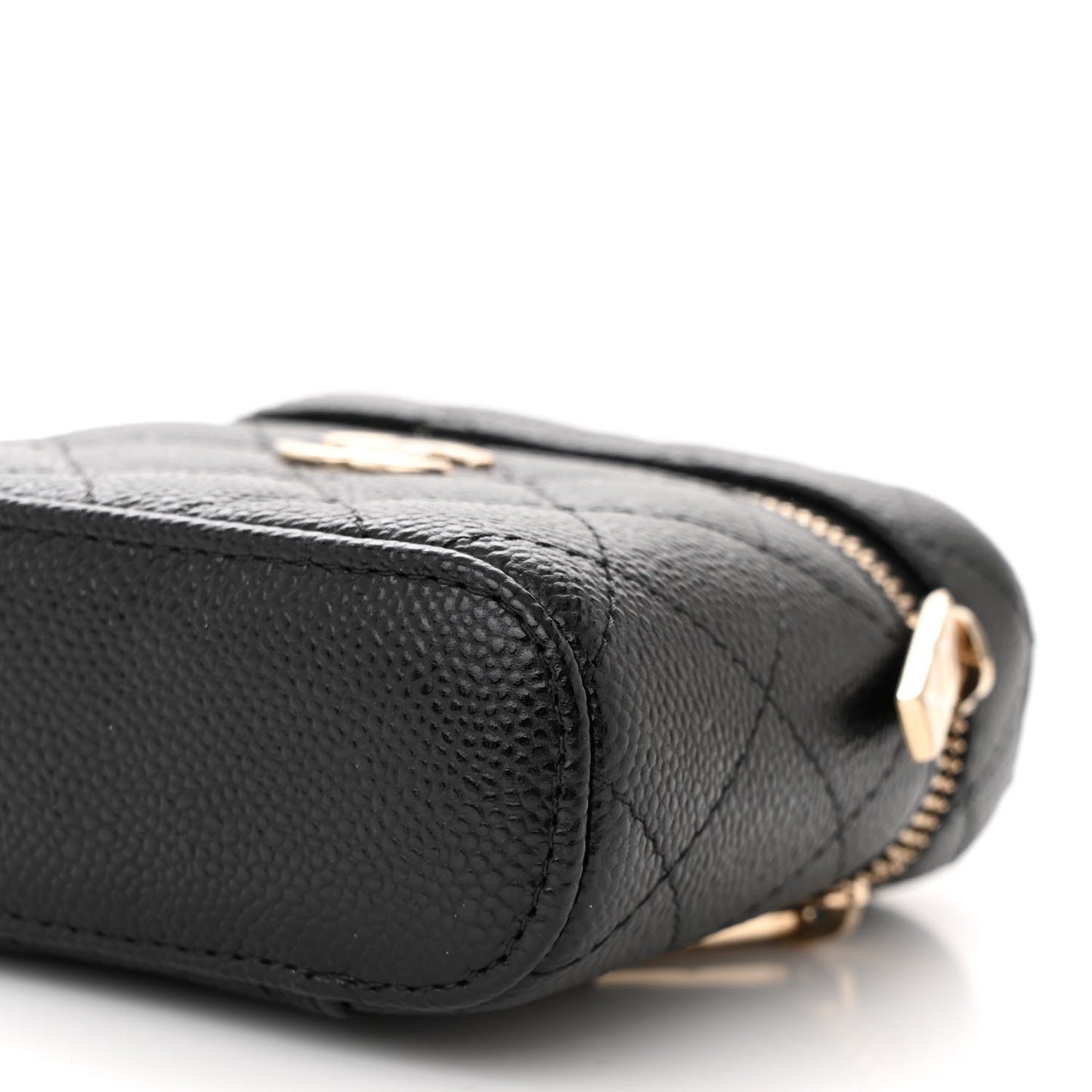Caviar Quilted Top Handle Mini Vanity Case With Chain Black