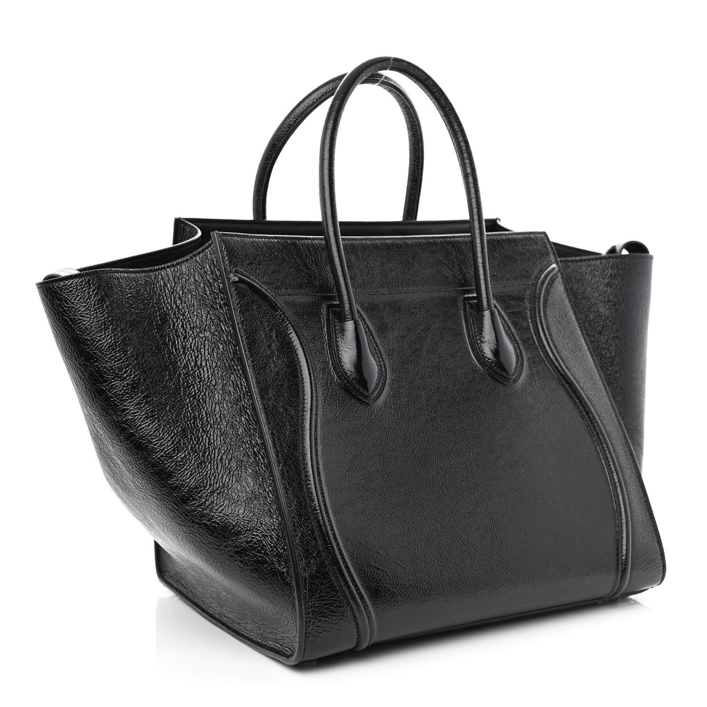 Crinkled Patent Calfskin Medium Phantom Luggage Black