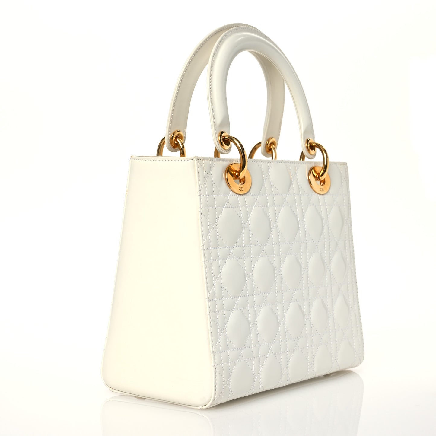 Glazed Calfskin Cannage Medium Lady Dior White