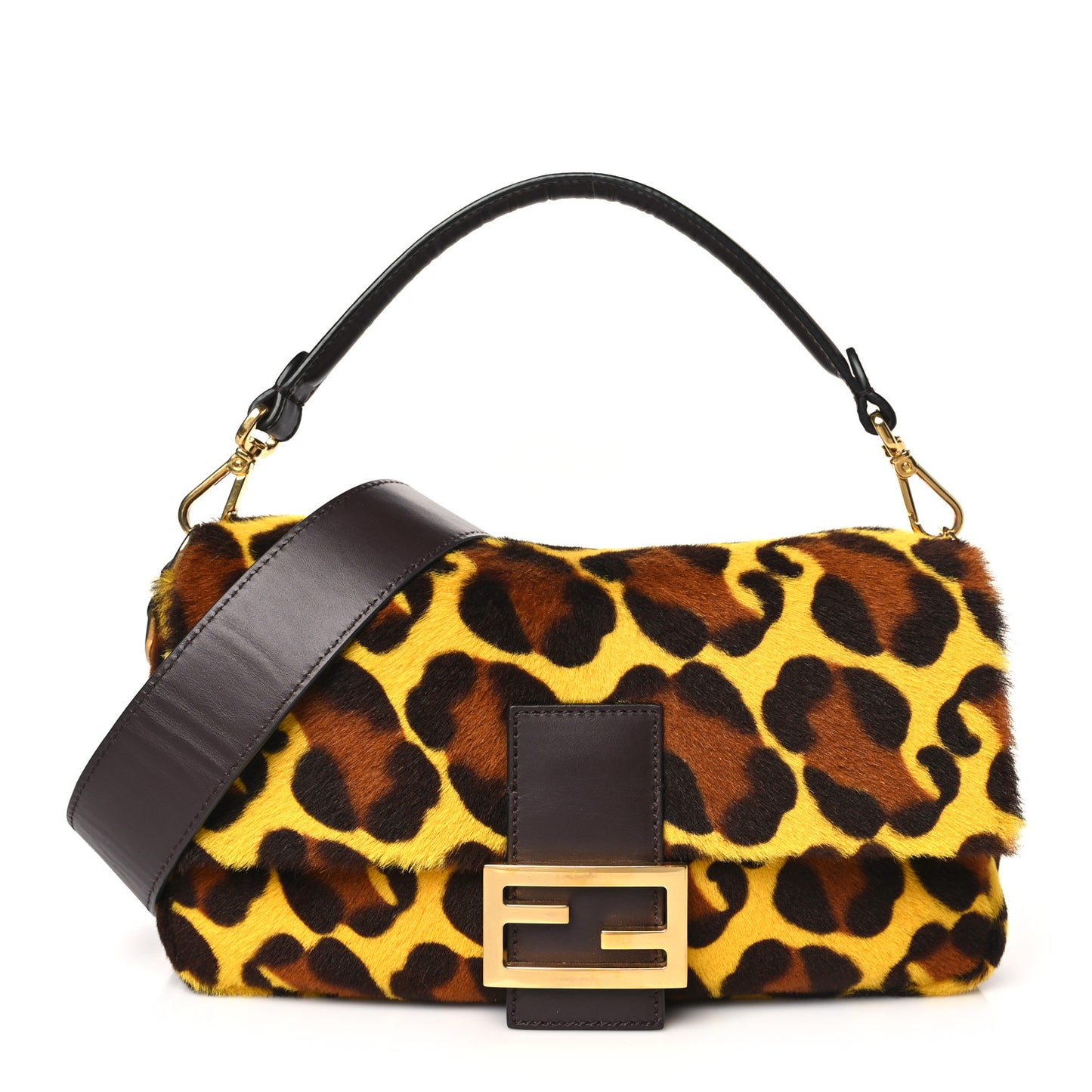 Calf Hair Leopard Print Baguette Yellow Multicolor