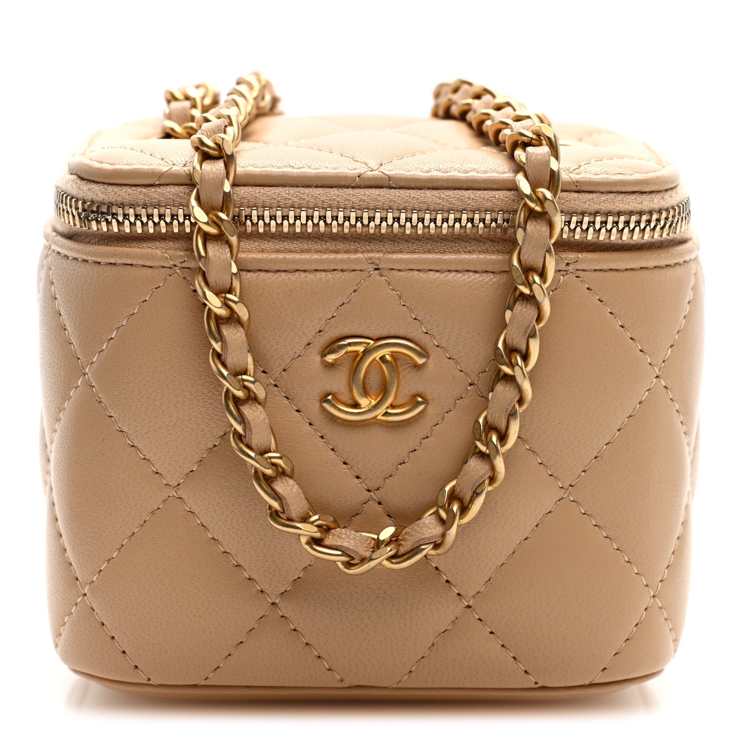 Chanel Lambskin Quilted Pearl Crush Mini Vanity Case With Chain