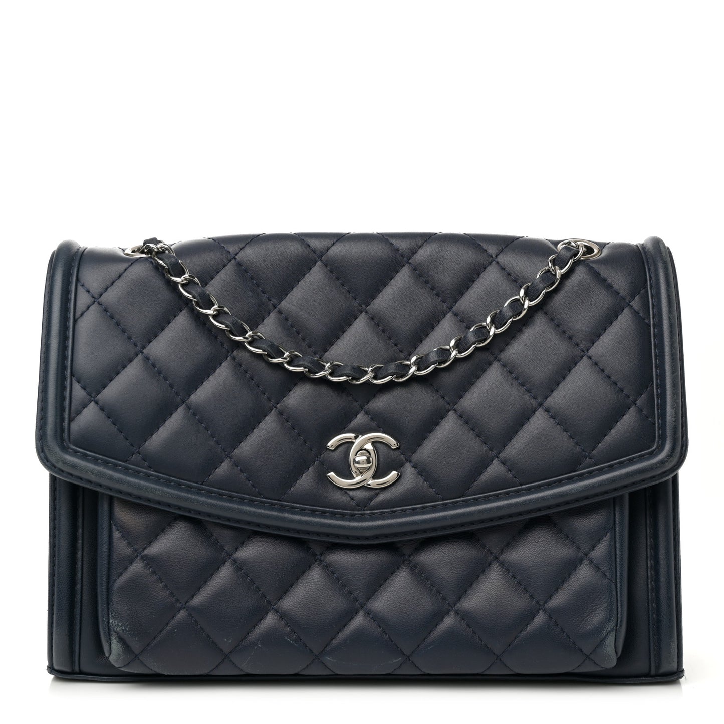 Lambskin Quilted Large Geometric Flap Navy