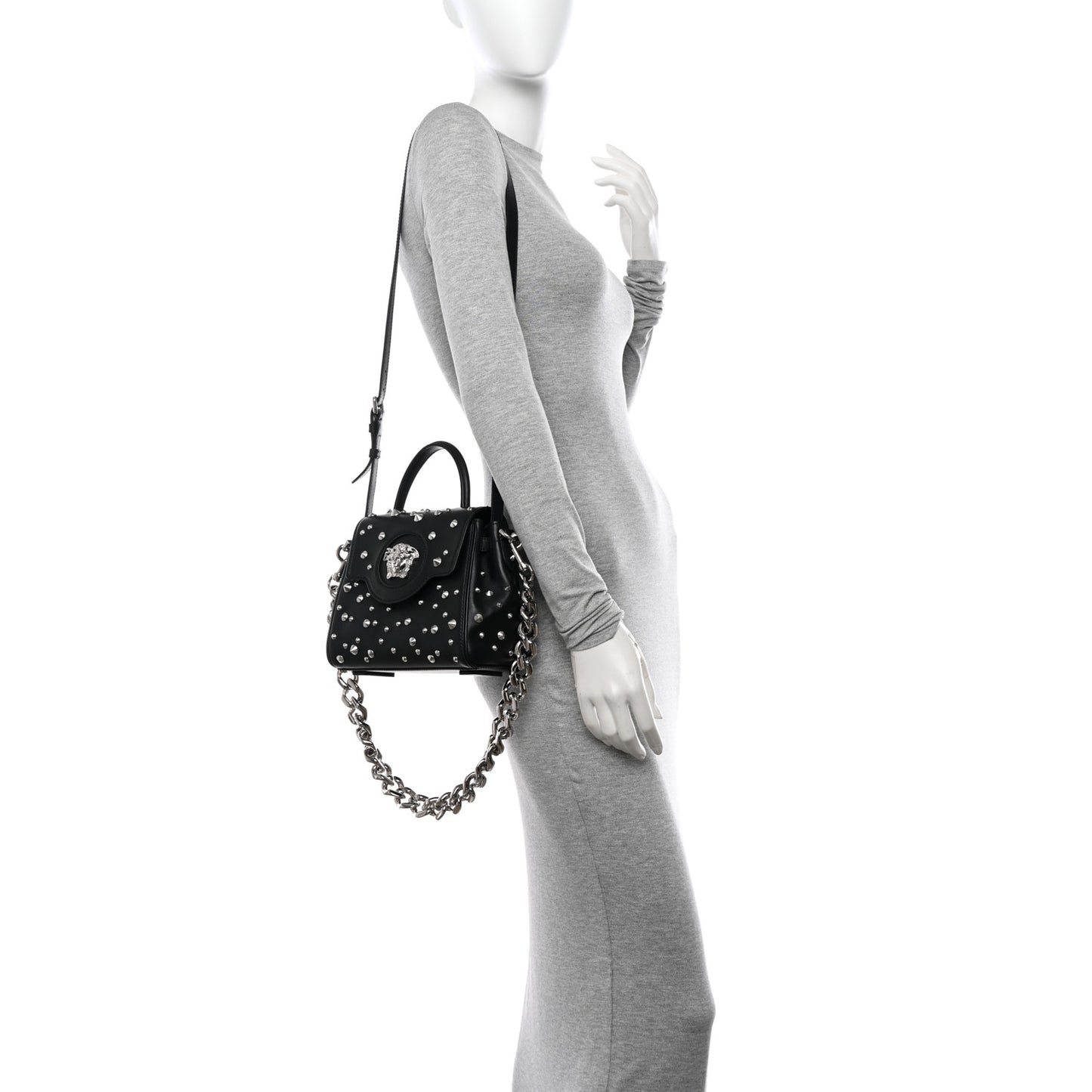 Calfskin Spiked Small La Medusa Bag Black