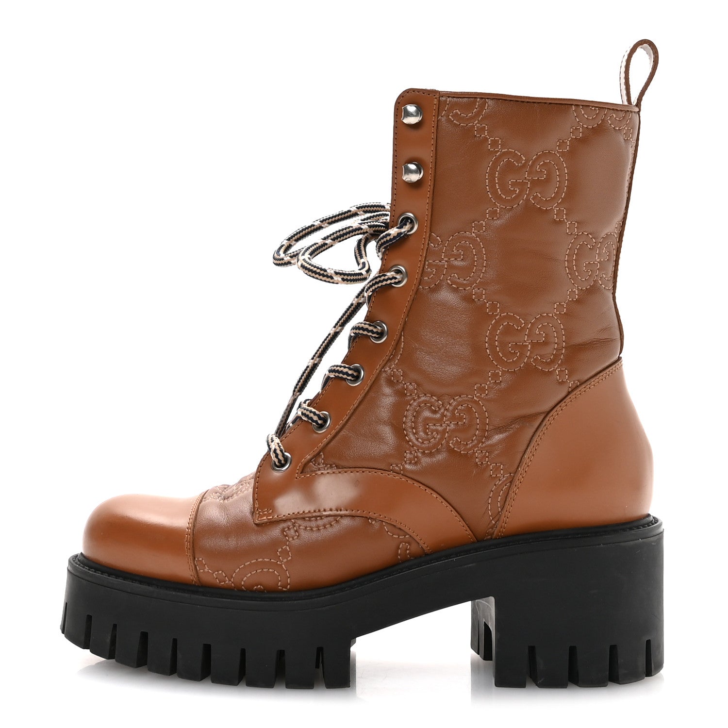 Gucci Cordovan Lux Nappa GG Matelasse Lace Up 60mm Combat Boots 36