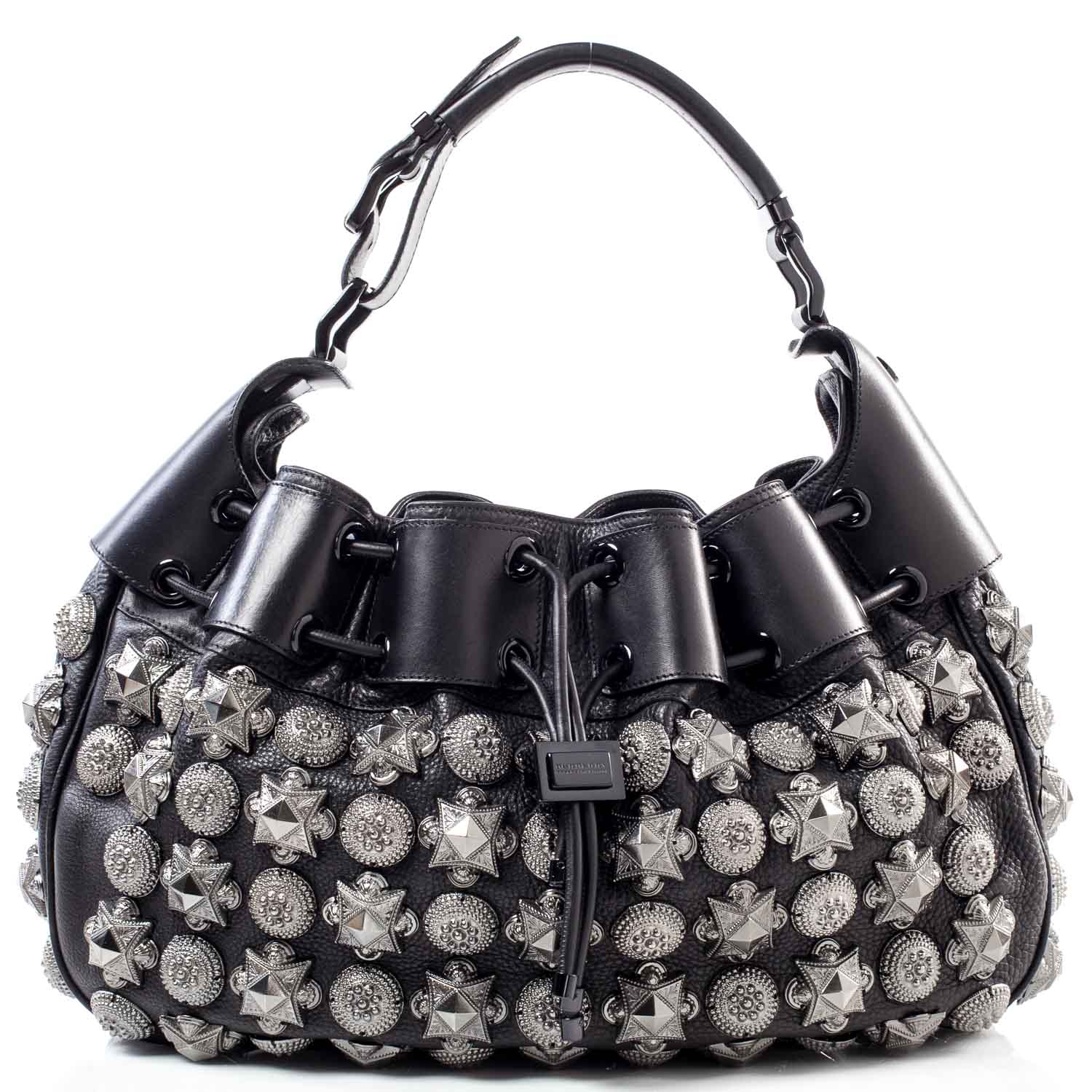 Burberry Prorsum Leather Mason Warrior Studded Hobo Black 36690 – FASHIONPHILE