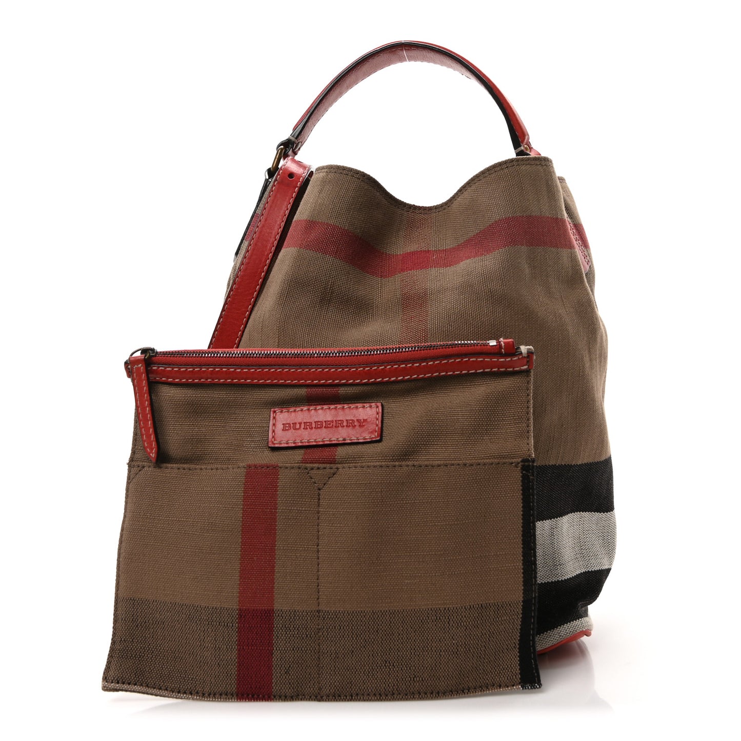Canvas Mega Check Medium Ashby Bucket Bag Red